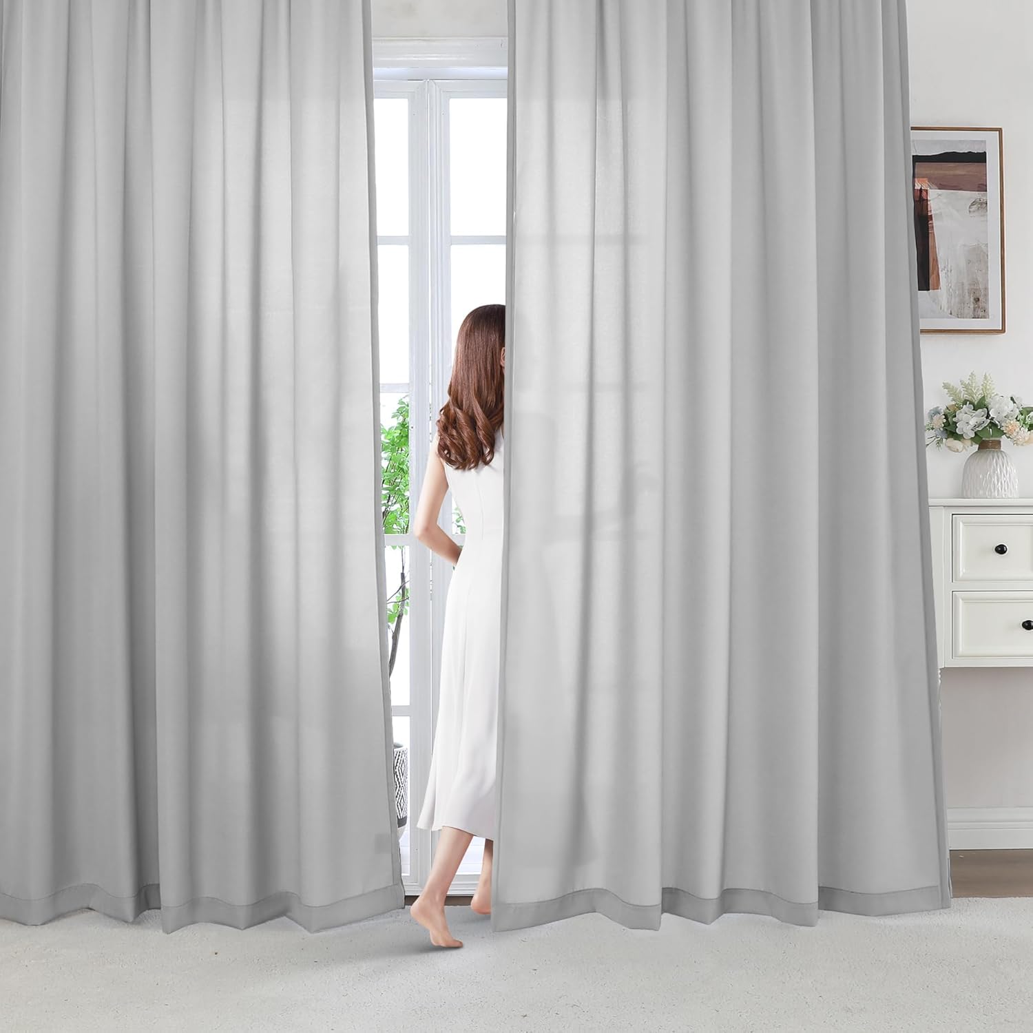 Voile Curtains Semi Sheer - Grey 55x72in (2 Panels)-image-8074527b-b74a-4ab5-8fb2-d71718def1eb-104565
