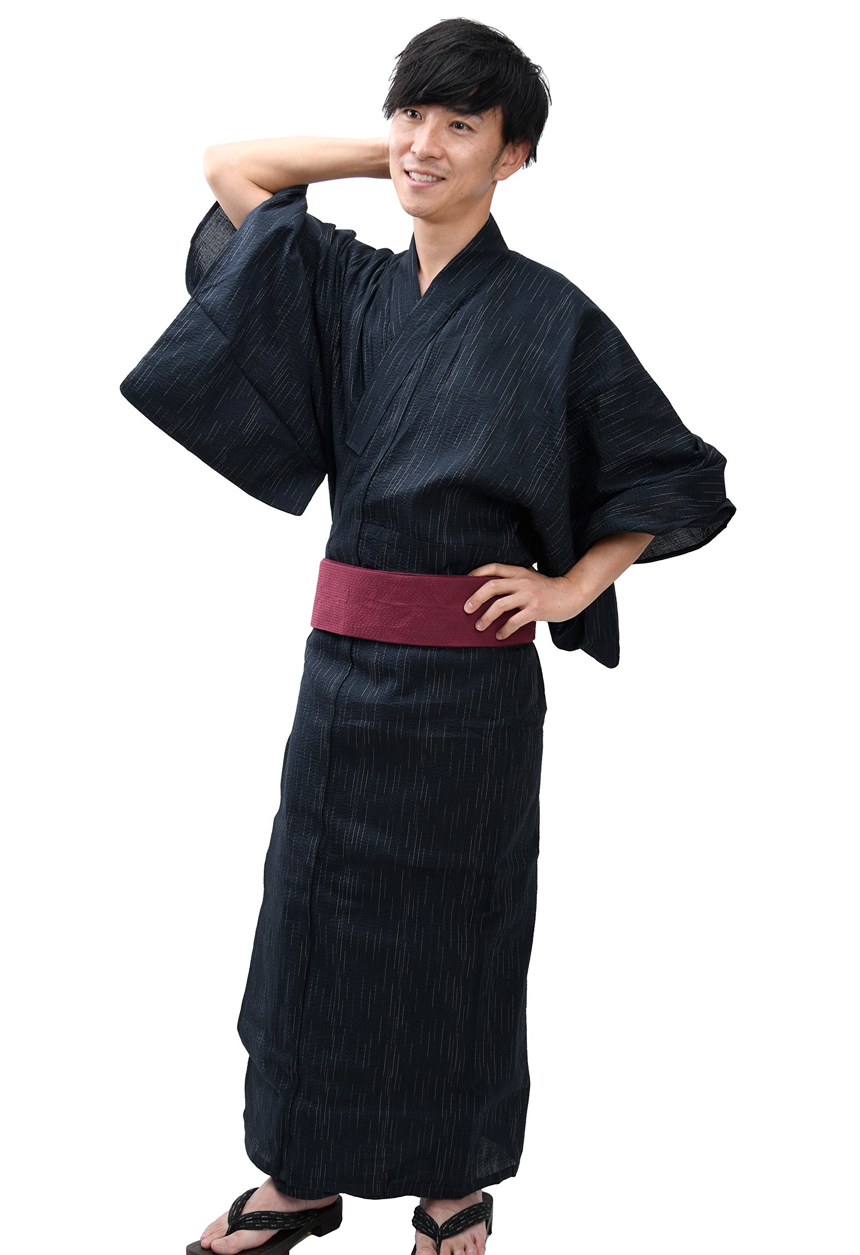 Men's Kimono Yukata Shijira Weave with Obi - Black XL-image-a2d7a6e5-aa95-49ef-b16e-b28121c1872f-99486