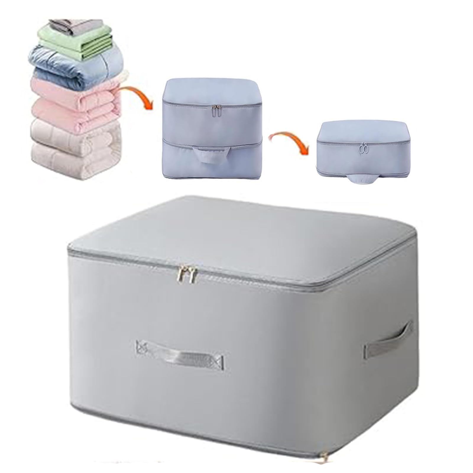 XL Grey Heavy Duvet Storage Bag - Ultra Space Saving Self Compression Organizer for Comforters & Blankets-image-2ca13882-3951-4a92-ba4b-59e90ff82654-55644