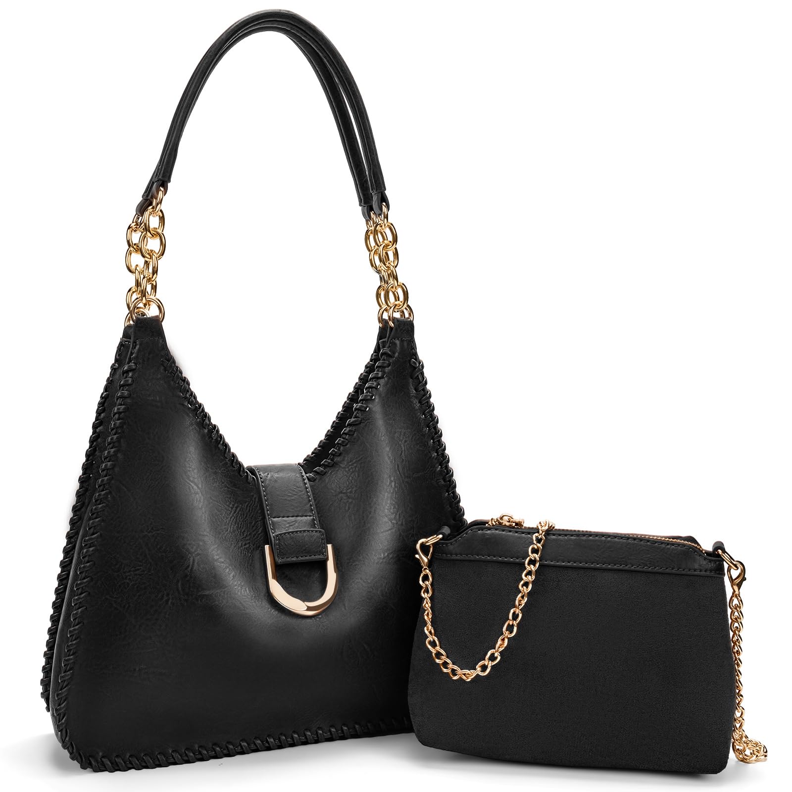 Elegant Black 2-in-1 Hobo Crossbody Bag Set for Women - PU Leather Shoulder & Handbag with Metal Chain-image-f0eb5c7a-2a71-45da-8d95-d629035c1b09-62399