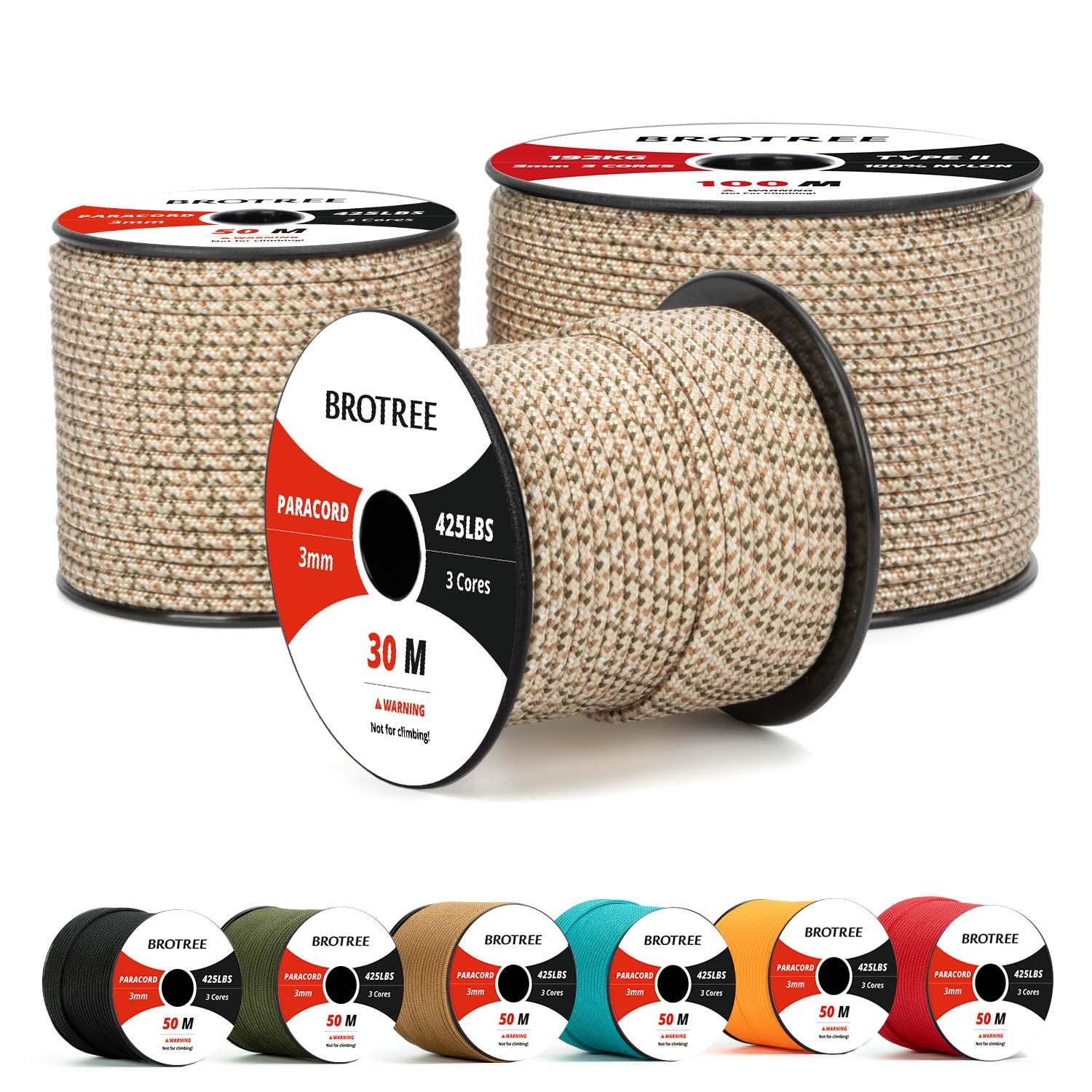 Brotree Paracorde 2mm 30m En Nylon 100% – Charge Rupture 90kg, Pour Artisanat, Camping, Survie