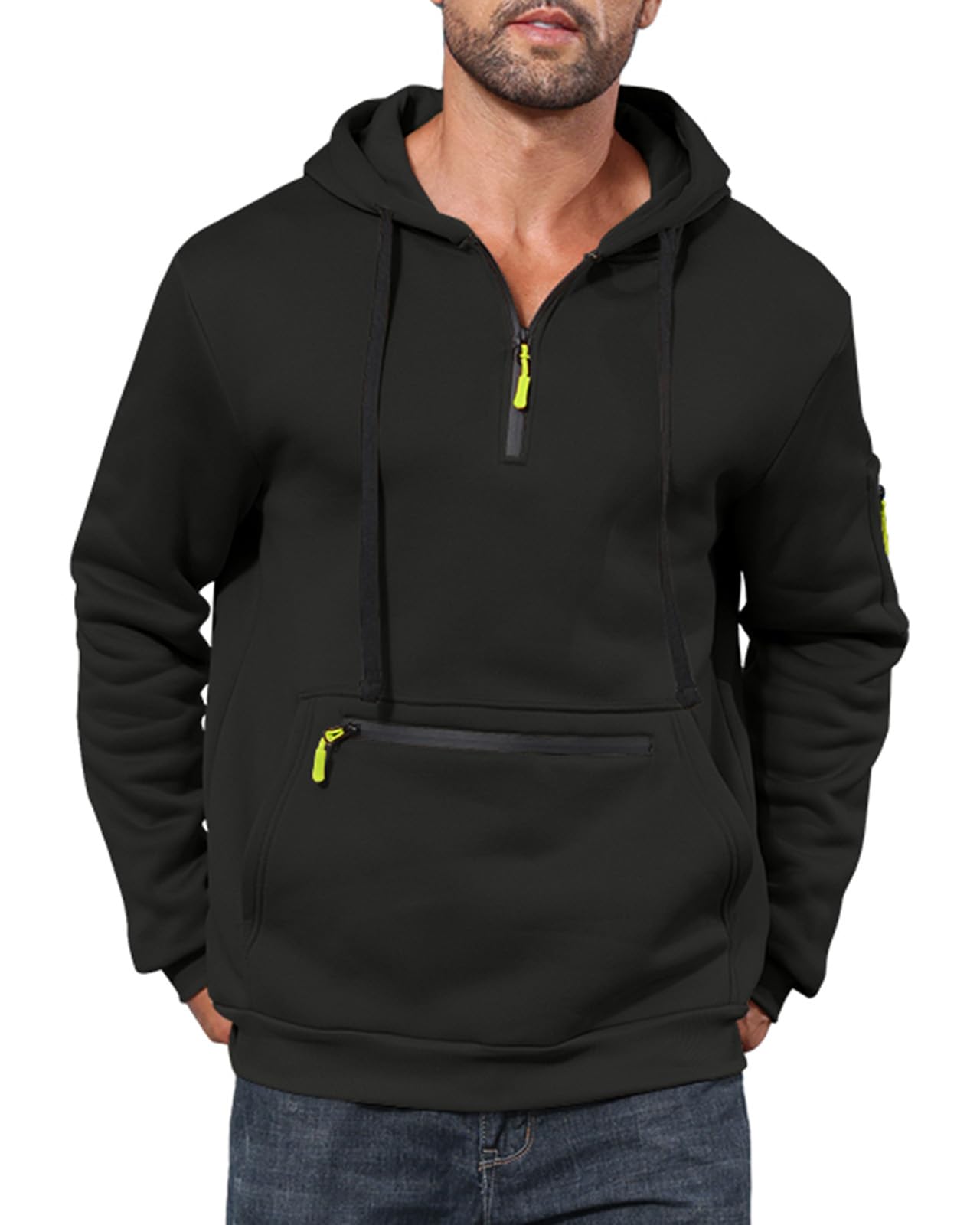 Men's Fleece Quarter Zip Hoodie - Black M-image-8f02fdd1-1fff-432b-959d-0626f70e635c-107741