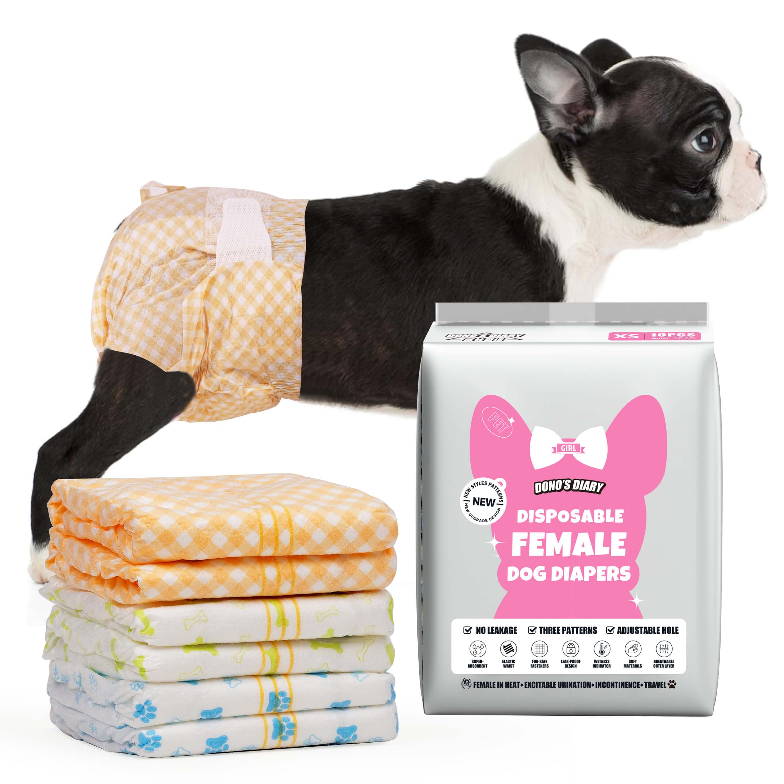 Super Absorbent Dono Female Dog Nappies, 40pcs - Leak-Proof, Wetness Indicator, Stylish Patterns-image-5222323b-2086-4900-a359-67826ec56c5d-72596
