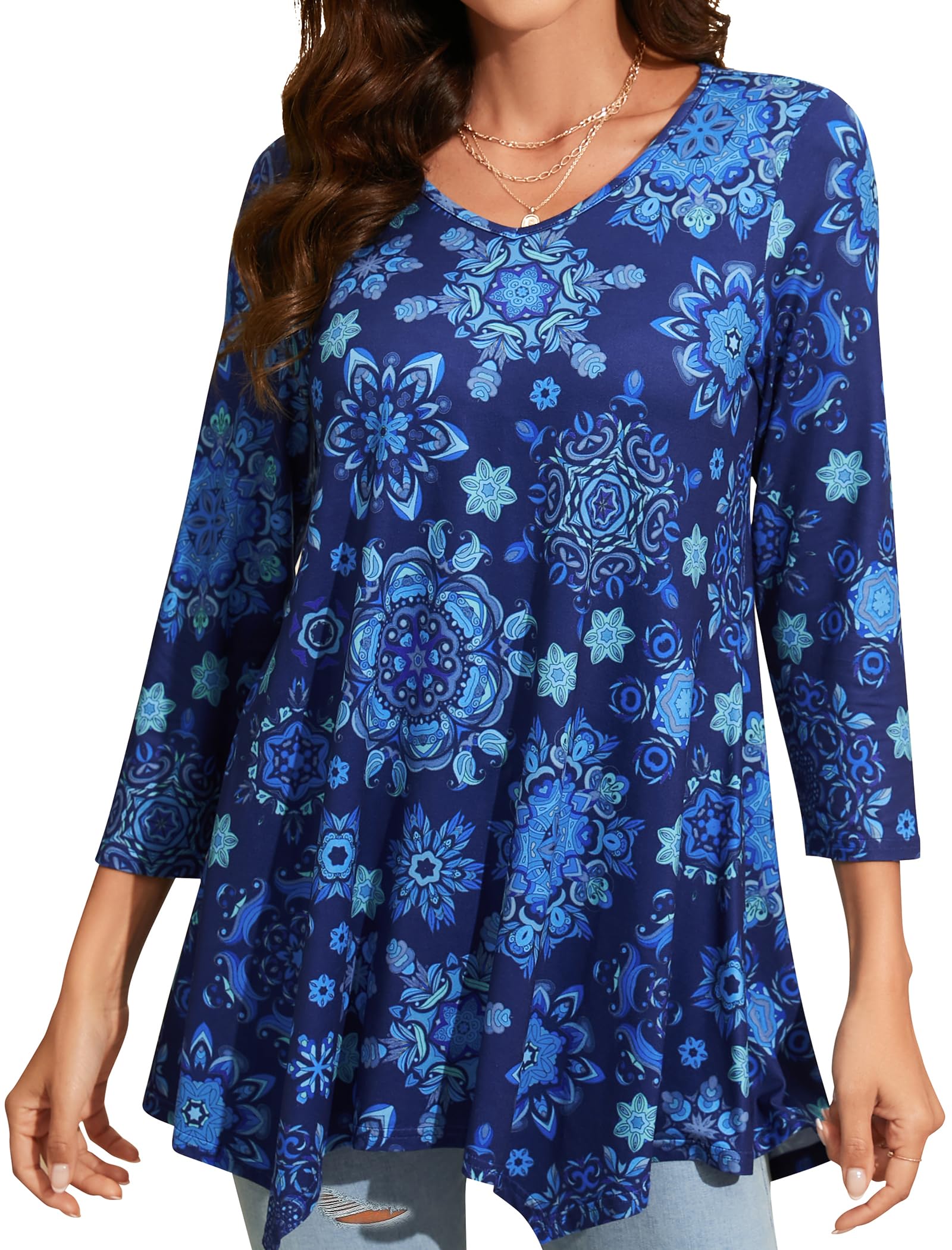 Women's V Neck Tunic Top - Royal Blue L-image-dad0a1d8-b653-4b1e-b570-07875c7482cf-102425