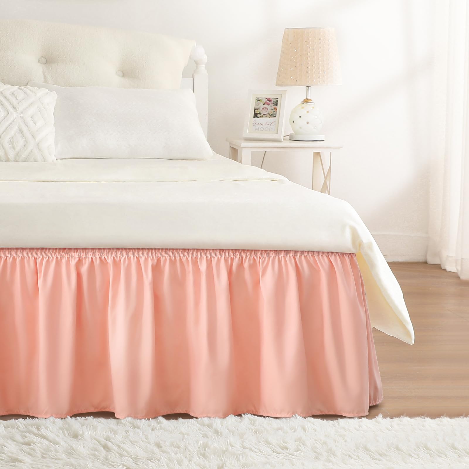 Peach Coral Double Bed Valance Sheet - Easy-Fit Elastic Bed Skirt, 38 cm Drop-image-fd250b8a-b8c2-4300-9f5e-3e5eb622efc3-59523
