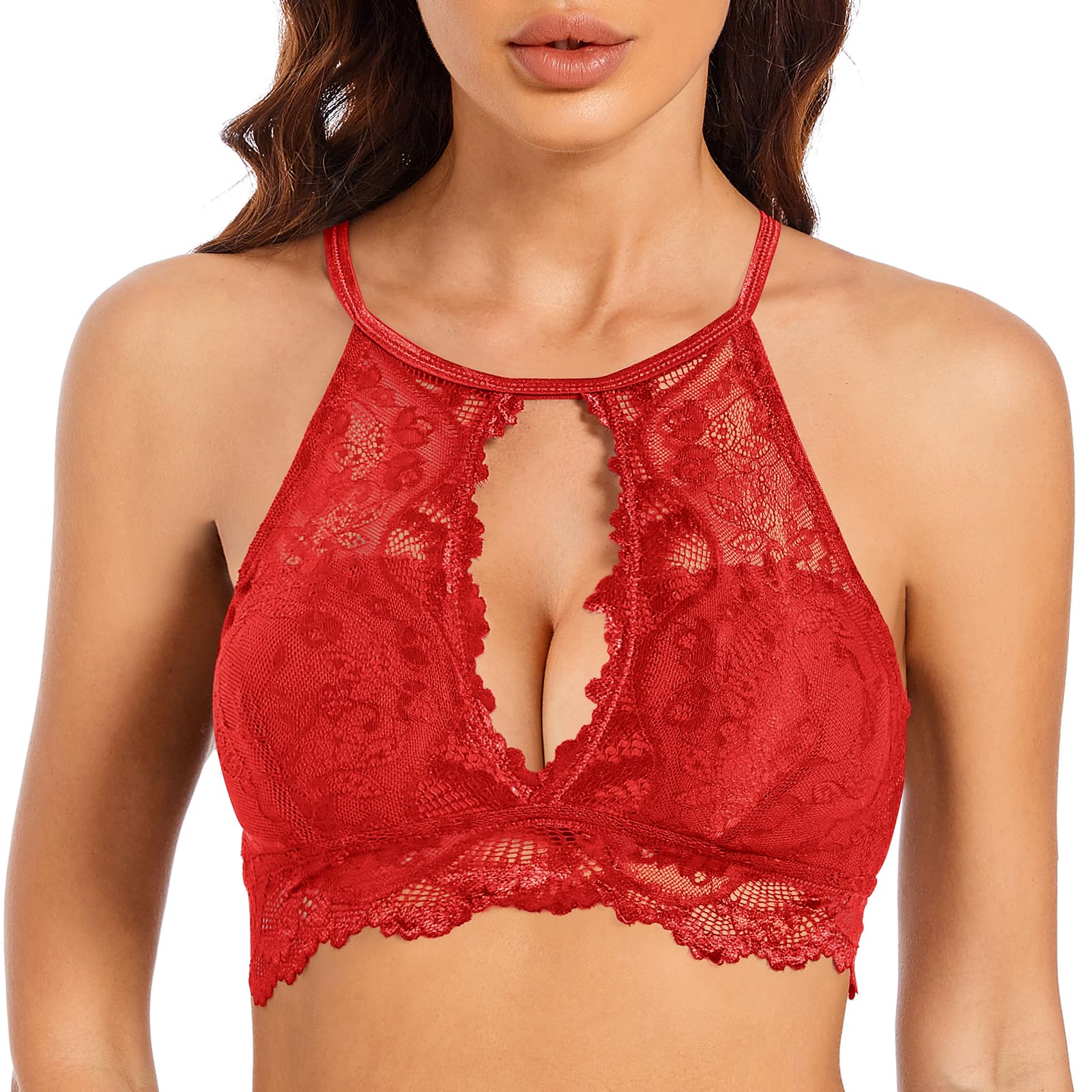 Lace Bralette High Neck Crop Top - Red Medium-image-9bac5080-700d-469a-930e-1d146a122af4-105957