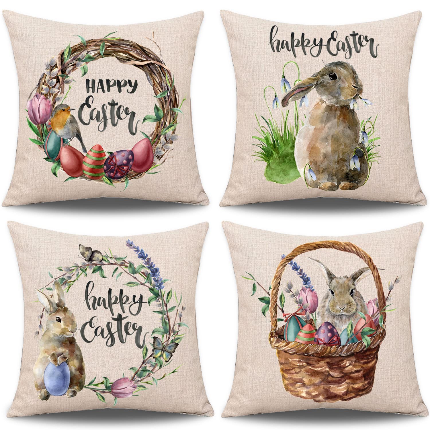 Whaline Easter Pillow Covers - 4 Pack of 18" x 18" Rabbit & Eggs Design for Spring Décor-image-6d7e5277-15ce-481c-be08-130b8453dc54-66718