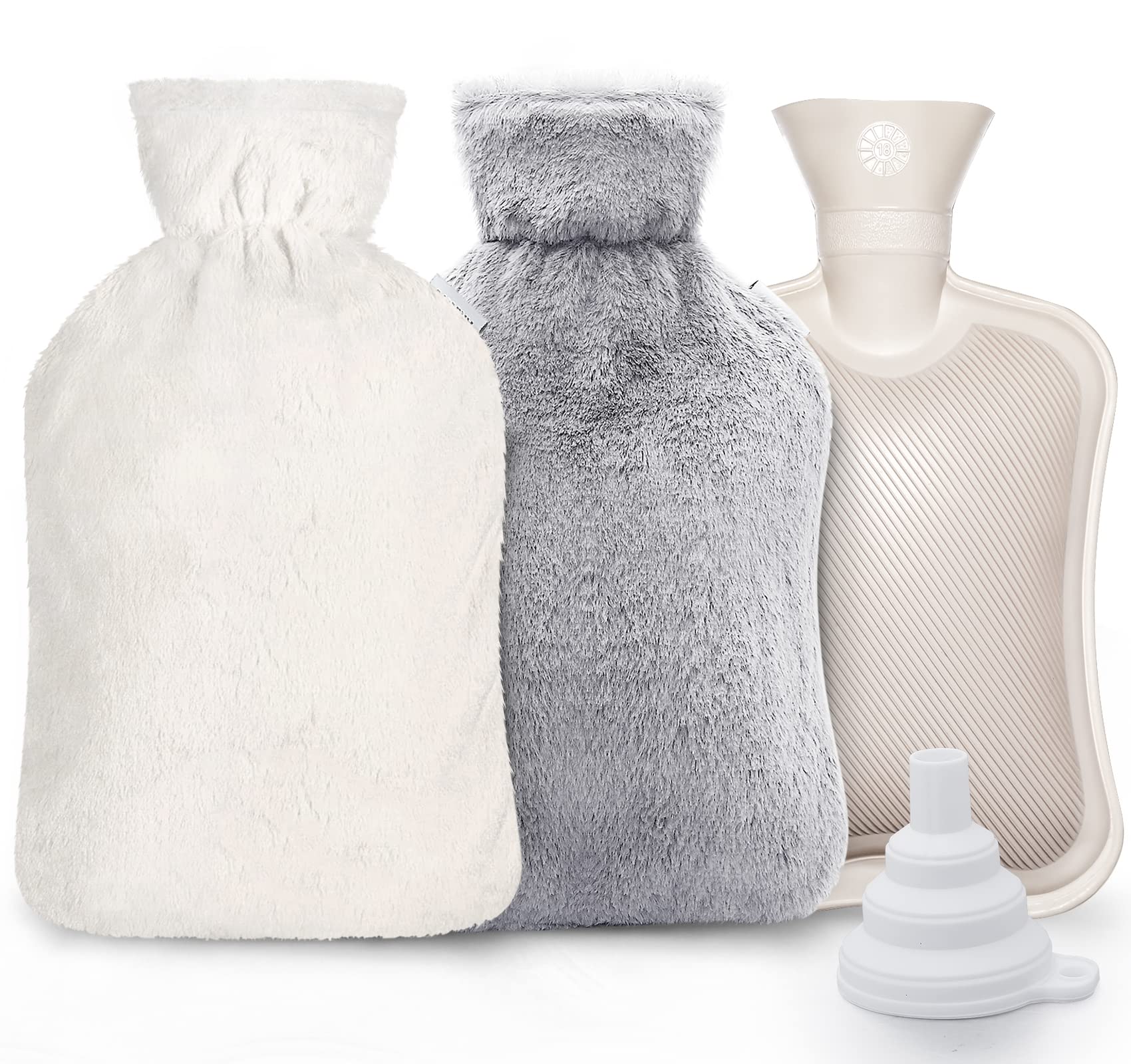 2 Litre Hot Water Bottle with Super Soft Fluffy Covers - Quick Pain Relief & Comfort