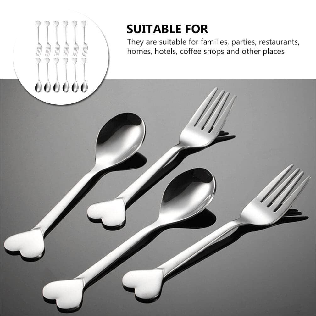 Kichvoe 1 Set Stainless Steel Coffee Spoon Appetizer Fork Heart