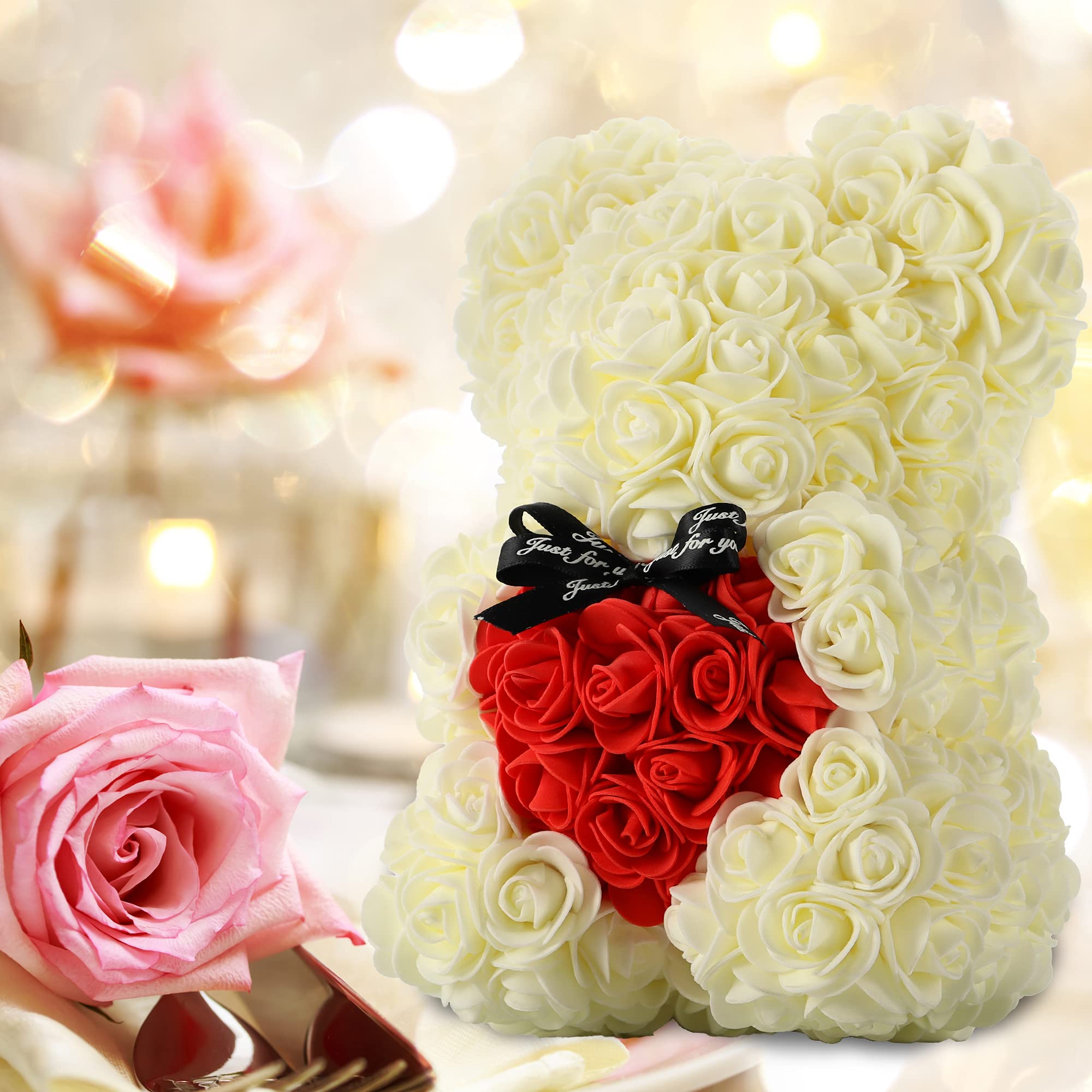 Handmade Rose Teddy Bear Gift - Milk White-image-950eabdd-1b56-49b4-a0ba-d87332872aeb-112259