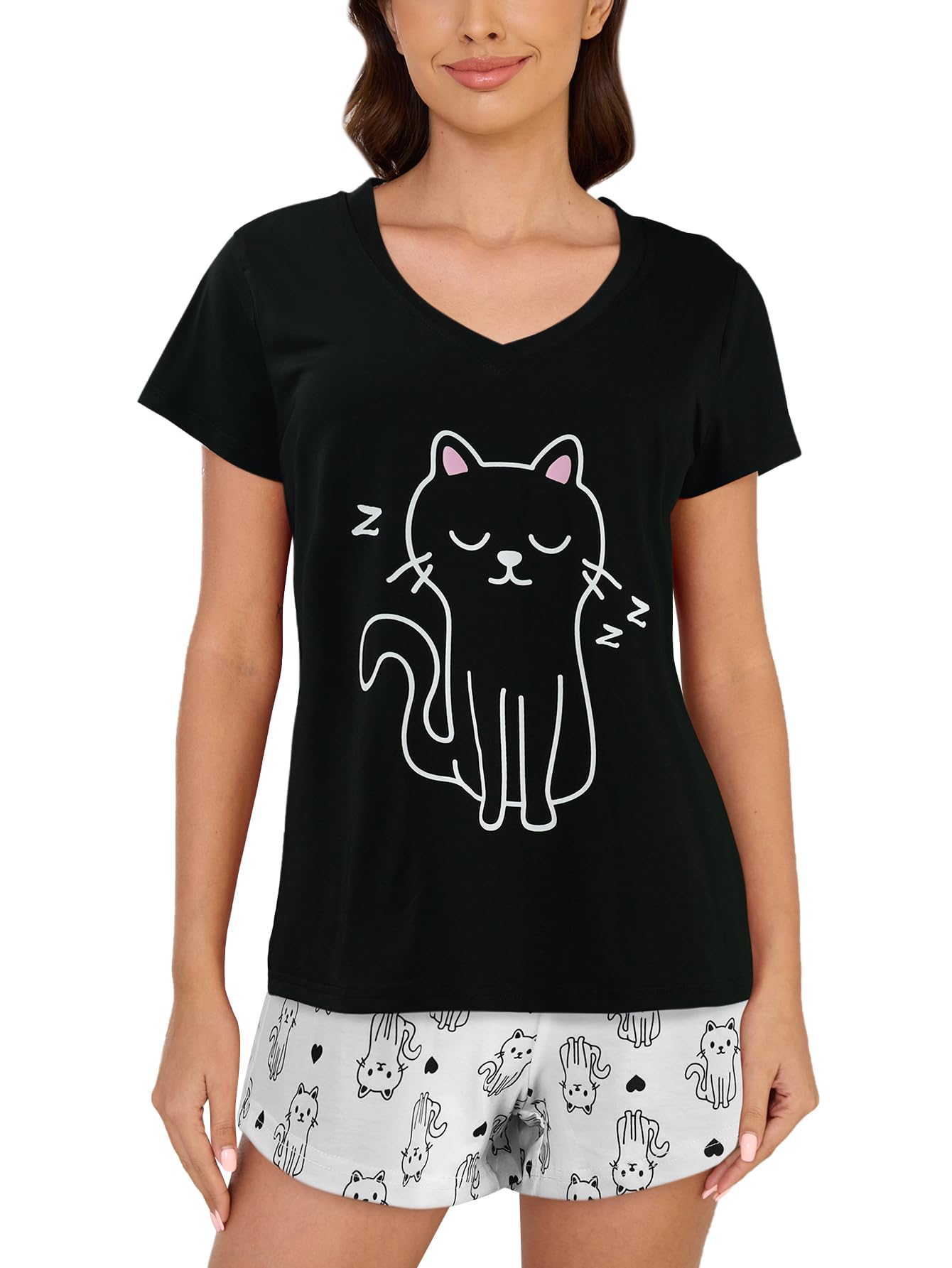 Women's Pyjama Shorts Set - Black Cat, Size L-image-aa4b741a-5fc8-44c8-9a0b-e6652a3a14de-91964