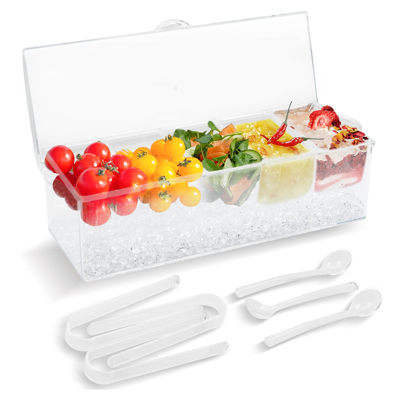 Chilled Condiment Server on Ice - Transparent 5 Compartments-image-03778459-e489-4825-bfb7-d362b0173c12-108043