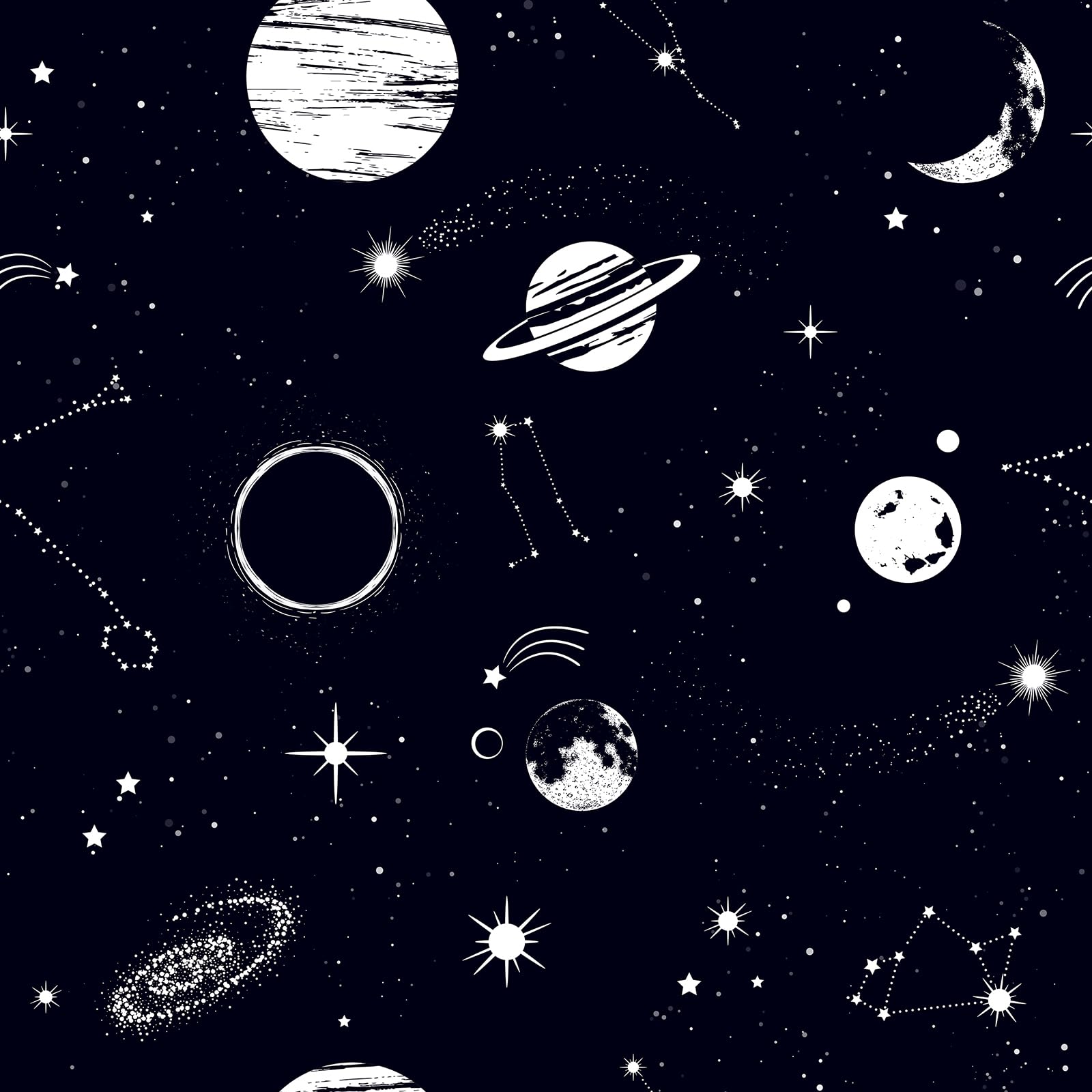Peel & Stick Kids Wallpaper, Black & White Space Pattern, Self-Adhesive, 44.5cm×3m-image-fc70d993-c140-4901-97d8-092213f75cf2-68828