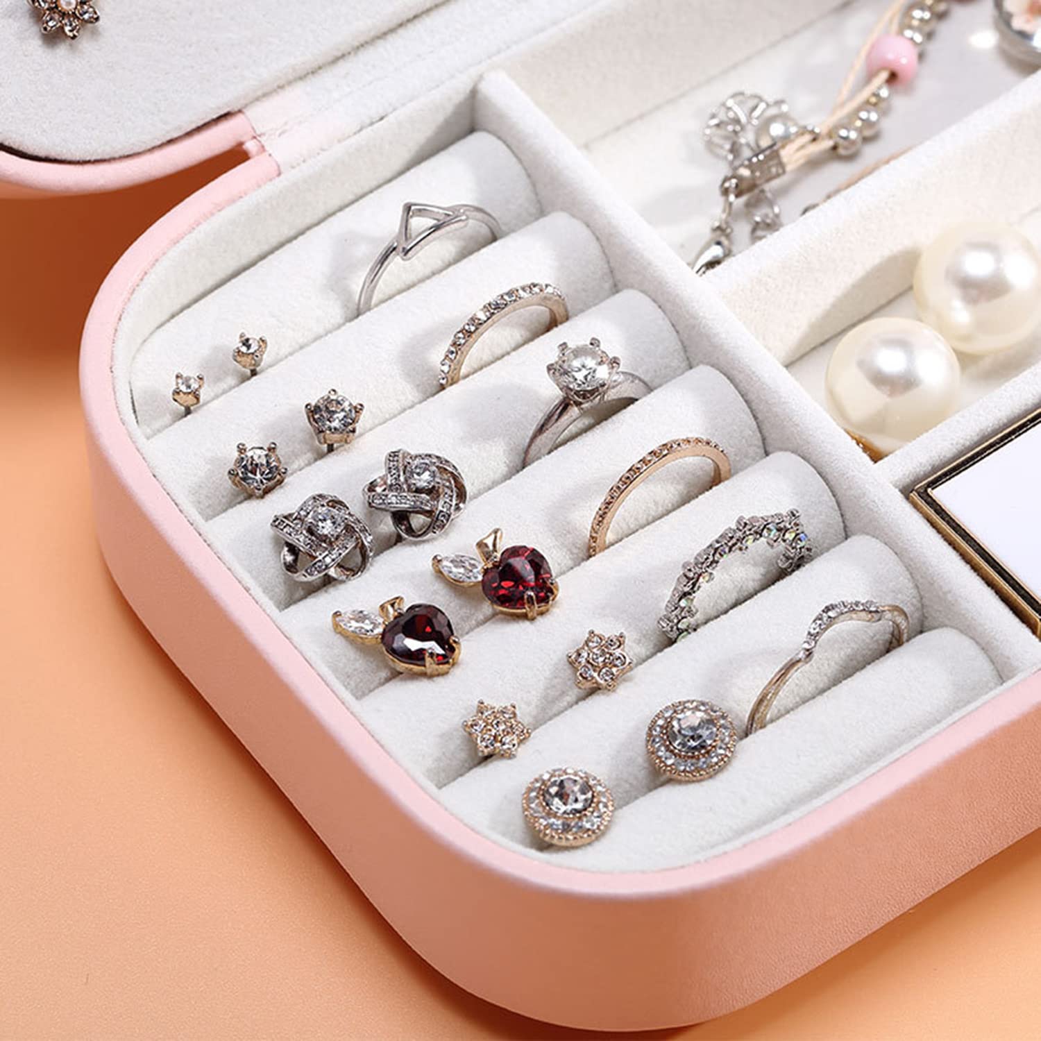 Masanoya Travel Jewellery Box With Mirror For Rings Earrings