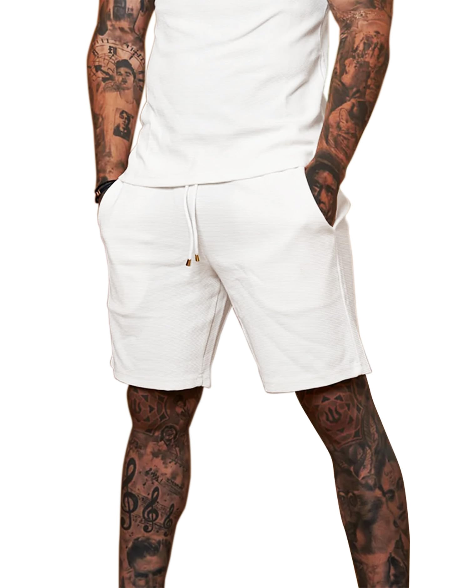 Men's Waffle Knit Lounge Shorts - White 40