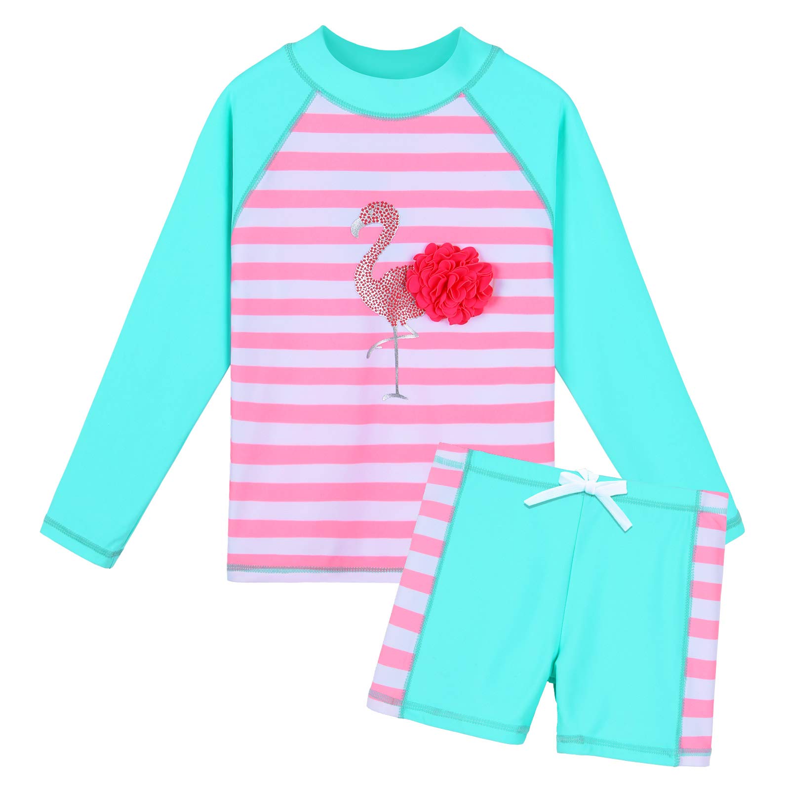 Girls Leaf Print Long Sleeve Swimsuit - Pinkstripes 5-6Y-image-61f4c91d-ccde-4aa0-afdb-5cf29c095965-111866