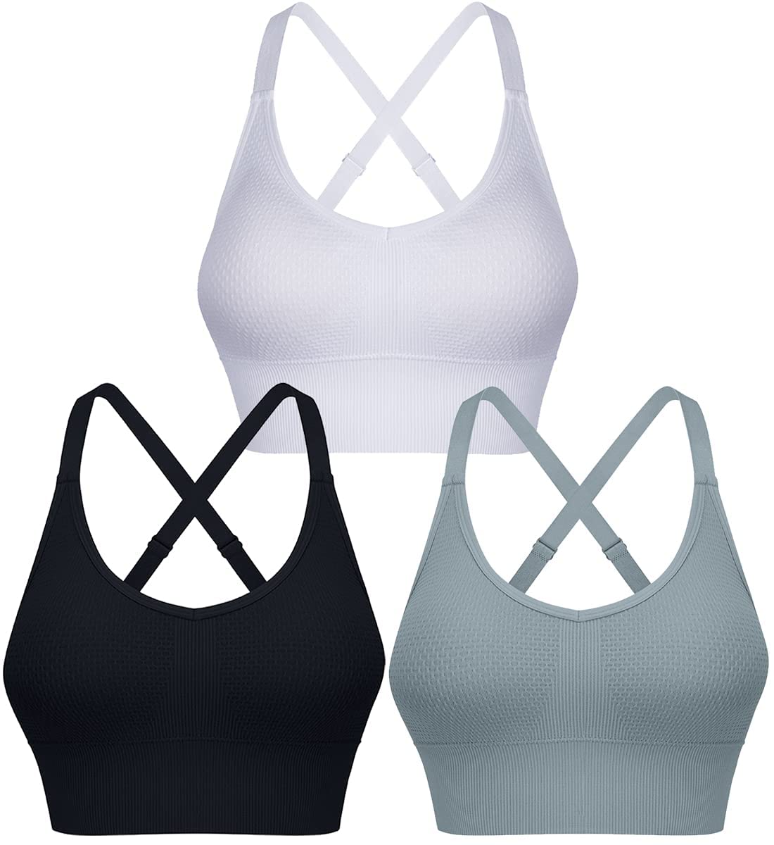 ANGOOL Women's Padded Longline Sports Seamless Black+Grey+White, XL-image-f3540aff-fa5d-4767-83a5-68817487b2d4-53610