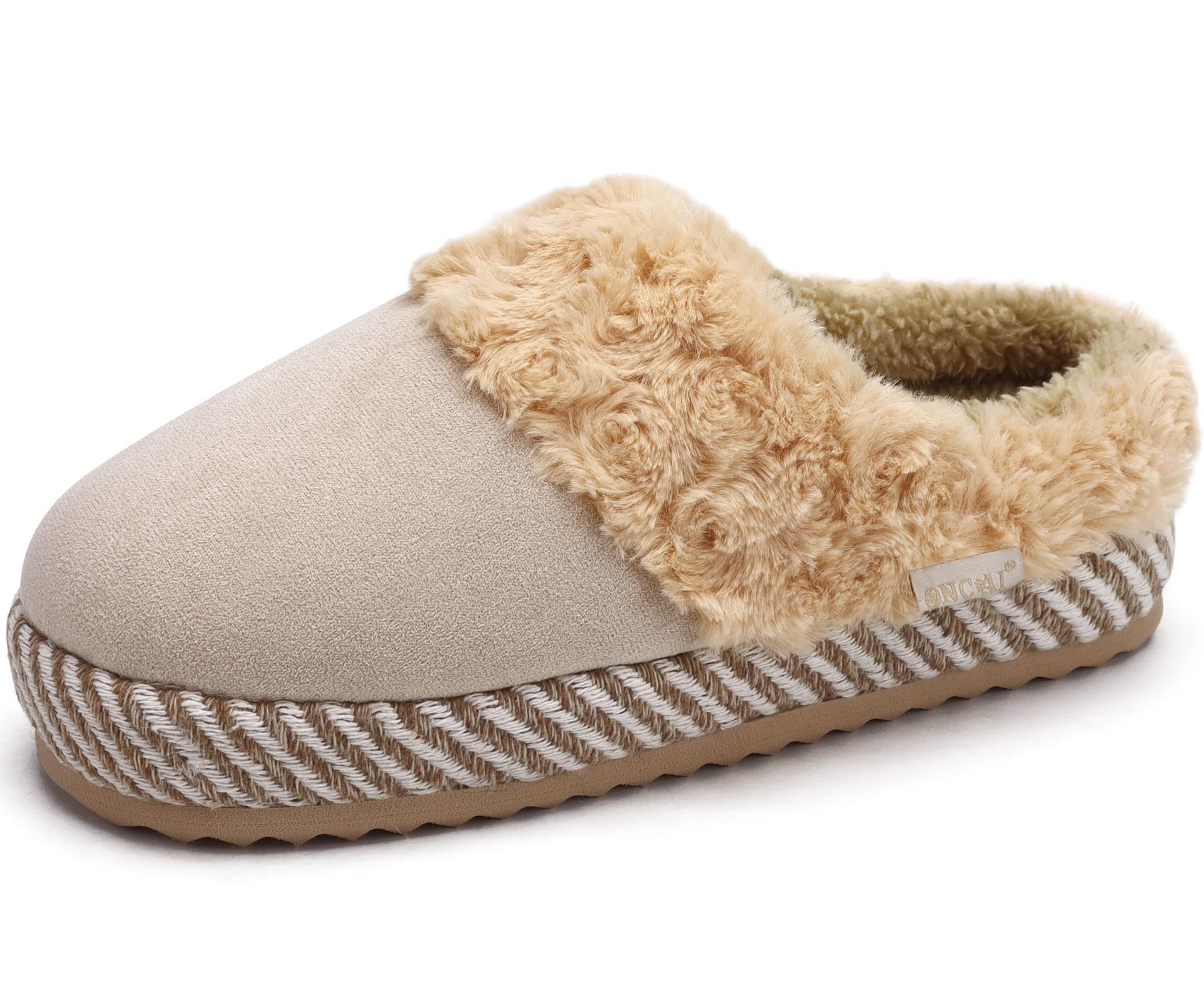 Women's Faux Fur Slippers - Beige/Khaki Size 7 UK-image-28d34c28-3208-49ba-a1f2-5da527816a40-87959