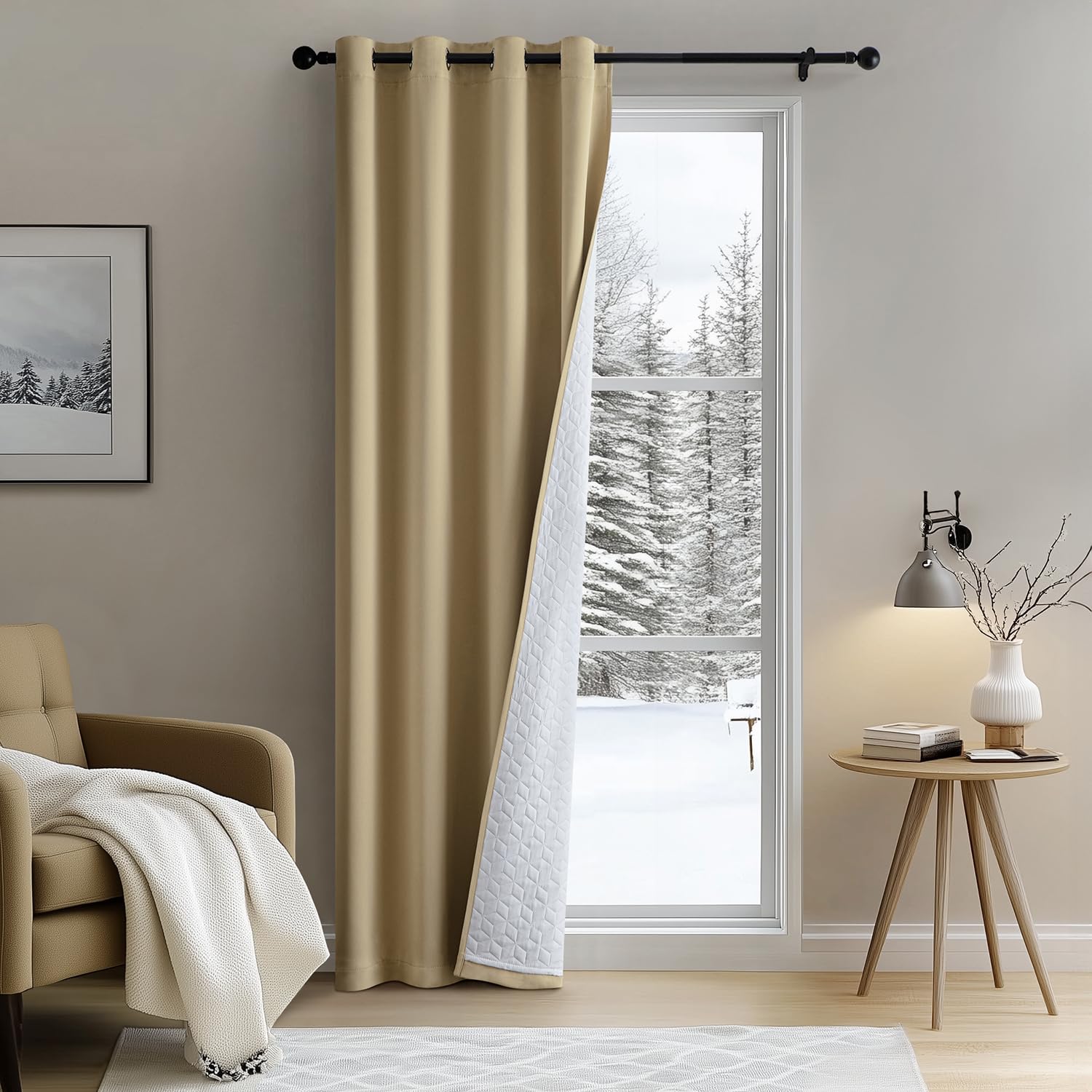 Thermal Curtain Quilted Lined - Taupe/White W52" x L69"-image-7bb2121b-bbe6-4e57-8192-465c3e867f4a-120929
