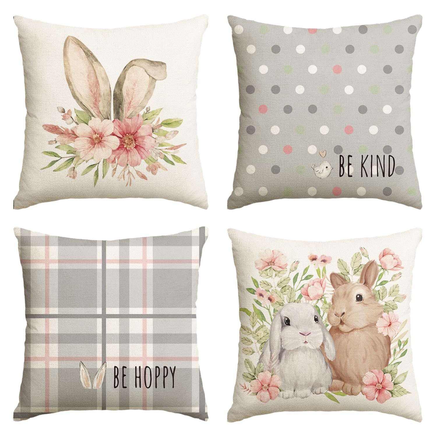 Artoid Mode Grey Stripe Bunny Ears Easter Cushion Covers, Set of 4, 45x45 cm - Decorative Pillow Cases for Home-image-c8dbedc0-719f-4b86-9599-bdea5a45cbba-65068