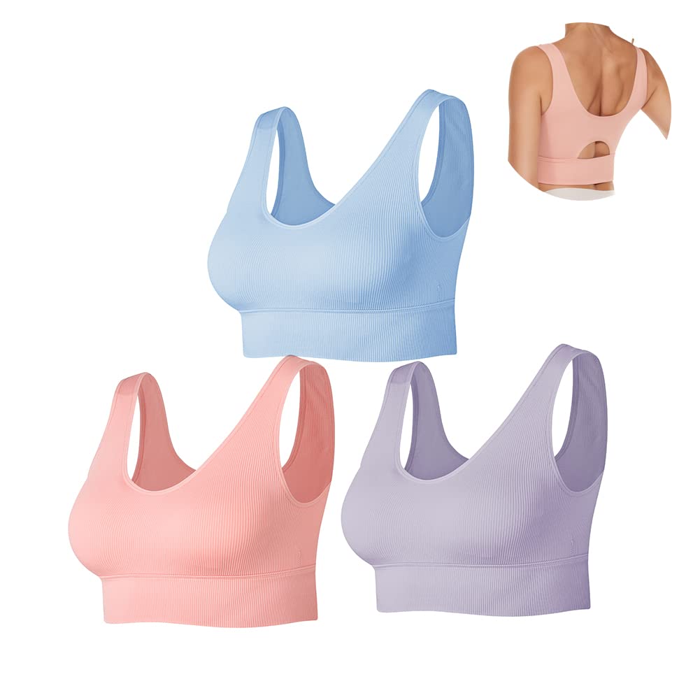 Women's Seamless Sports Bra 3 Pack - Pink Purple Blue M-image-a46c4eef-cfbb-4b9e-a53e-067f5925f708-125392