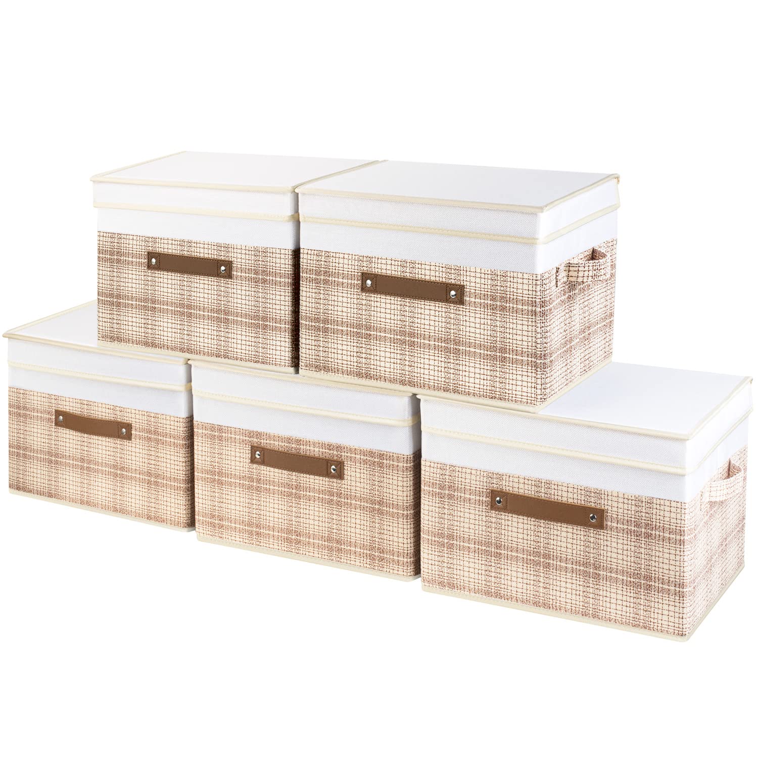 Collapsible Storage Boxes with Lids - Camel Tan & White Set of 5-image-41b313e4-09a2-4a03-a733-bcff004c33e5-2267