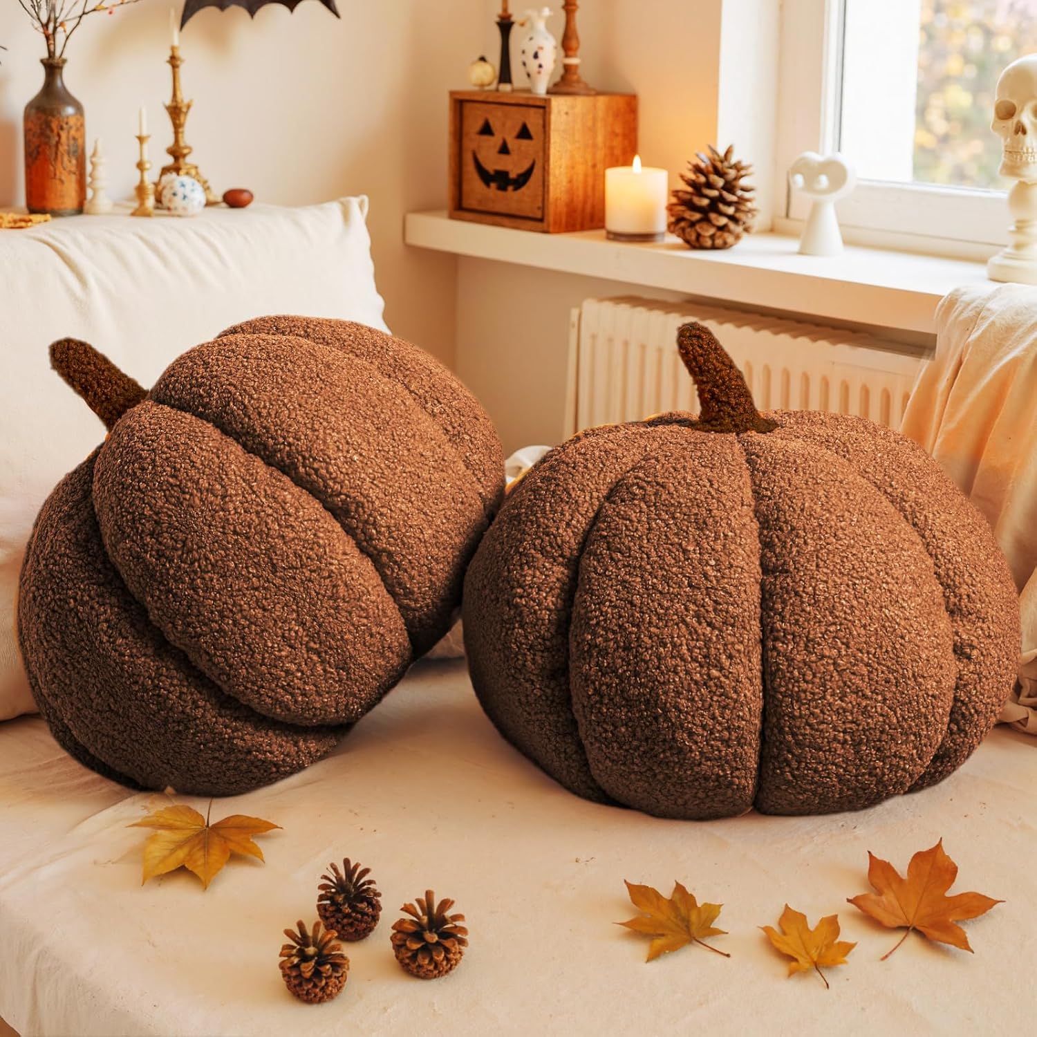 Pumpkin Plush Pillow Set of 2 - Brown 36x26 cm-image-fe3711d3-1ff5-4b23-9c0f-e2e687ee3b15-121373