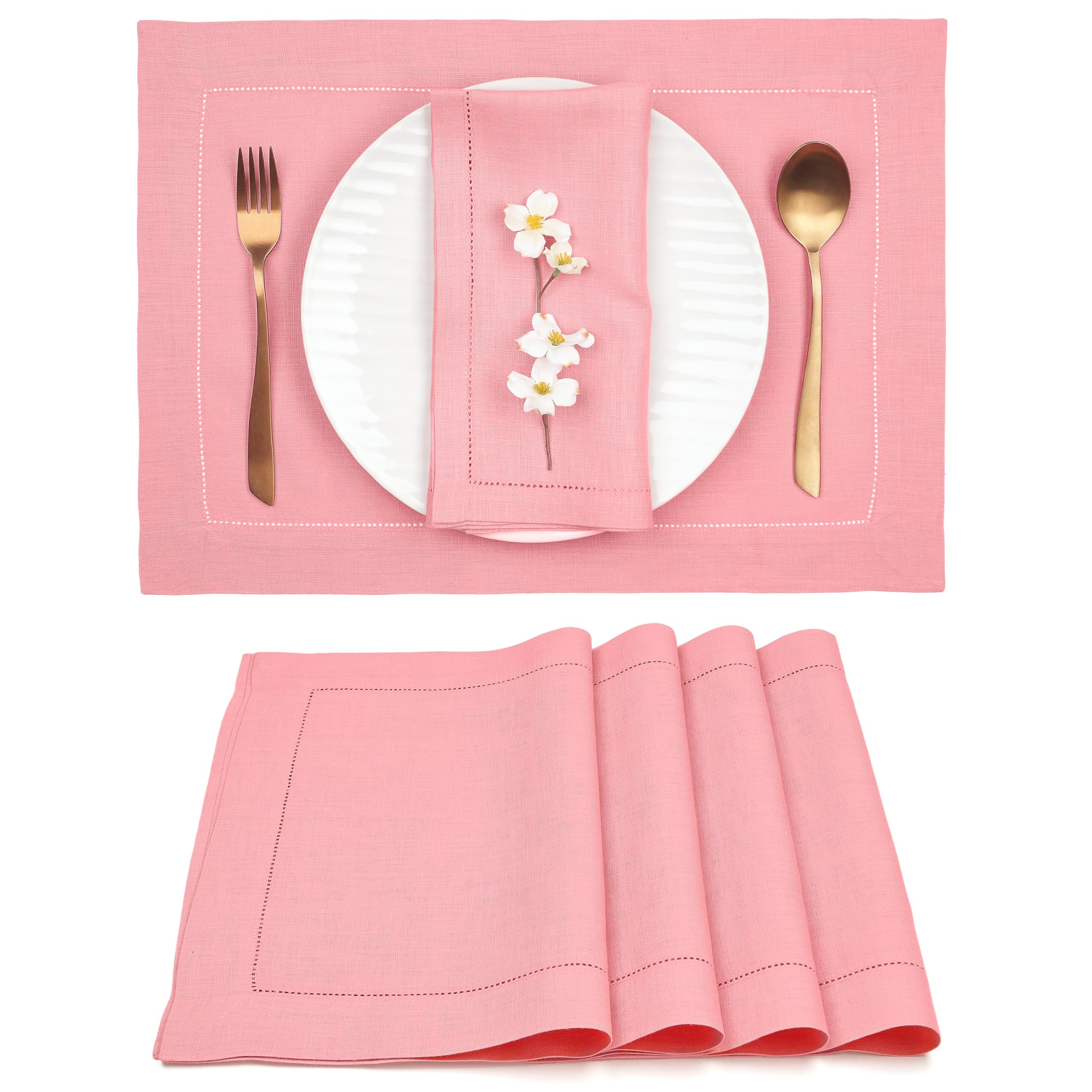 Linen Placemats Set of 4 Hemstitch - Rose Gold-image-b1524f07-85f7-495c-a6ee-d204fd9d191a-102328