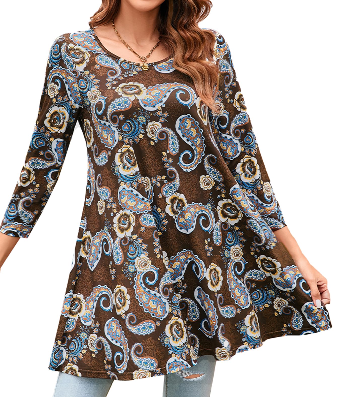 Women's Paisley Tunic Top - Brown 3XL-image-9a14377f-5667-452a-8b74-90e2d98dca14-108837