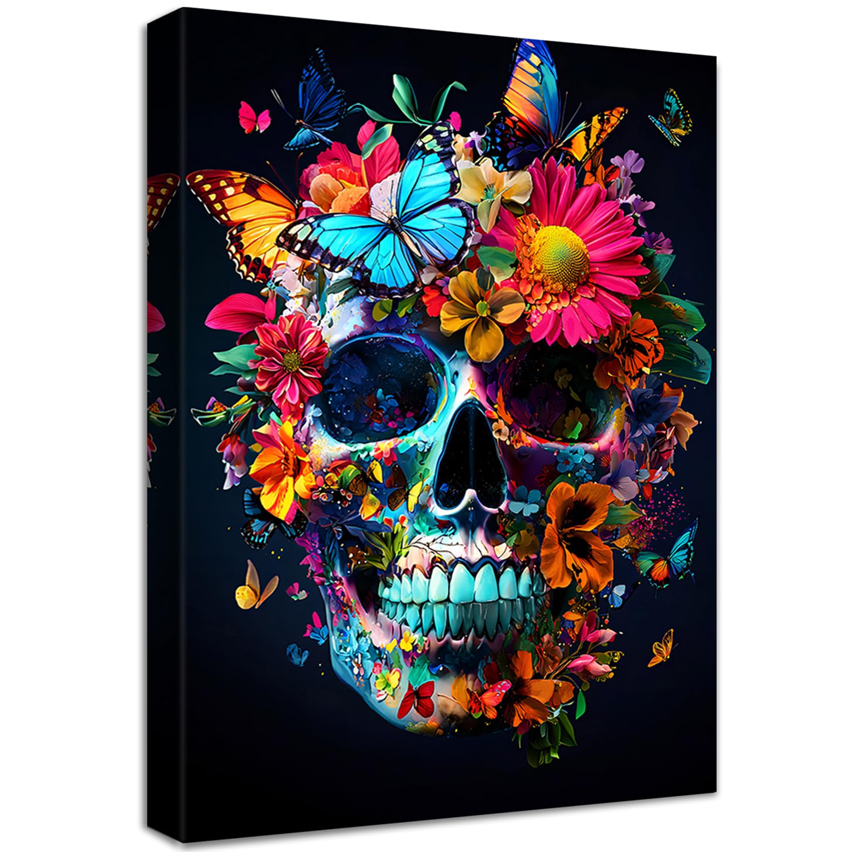 Canvas Floral Skull Wall Art - Colourful Butterflies 40x60cm-image-2da8d9df-f12f-4efe-92e4-c66cb202e520-102737