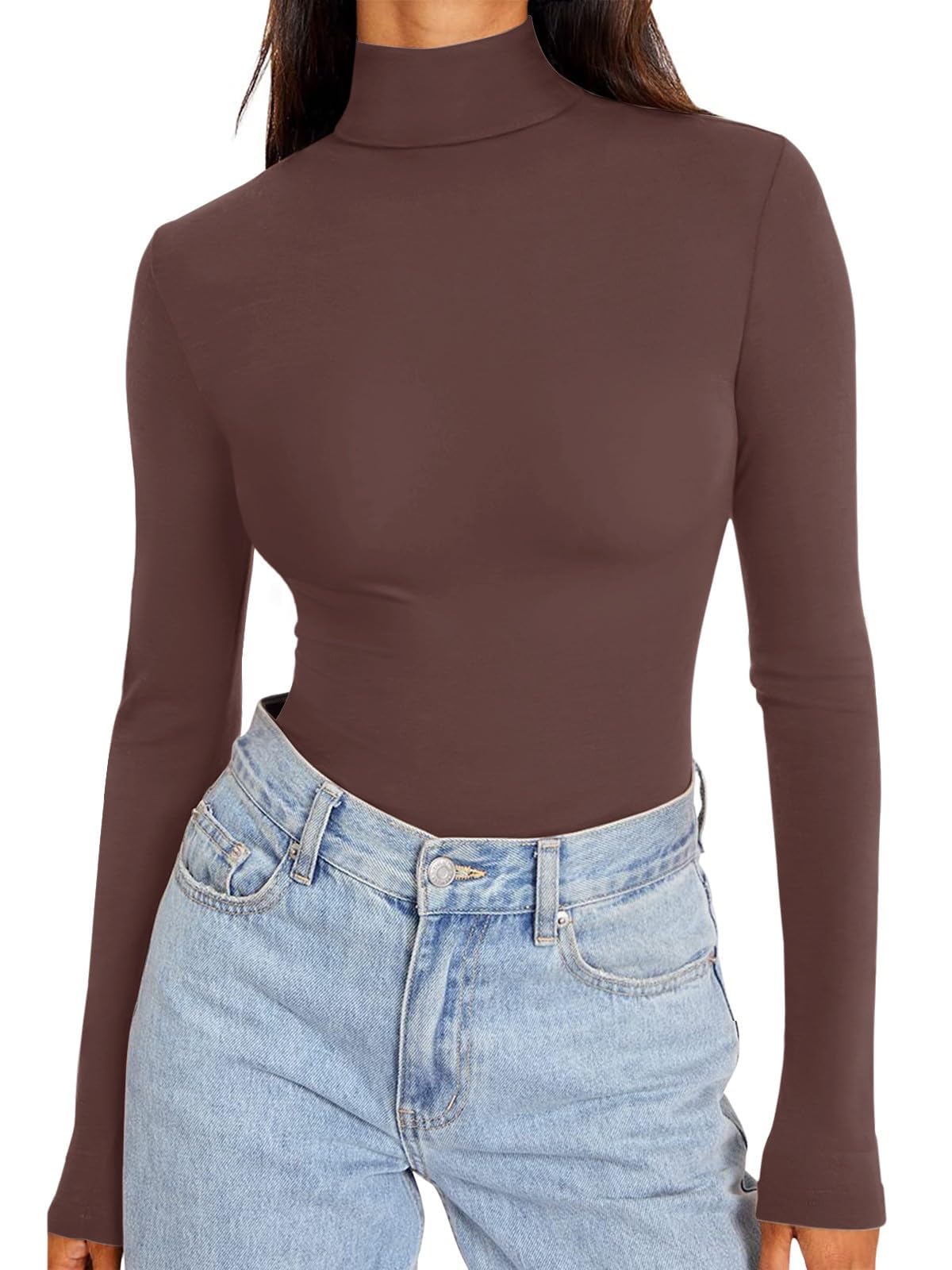 Women's Long Sleeve Mock Neck Top - Coffee Medium-image-6d95a1f5-d547-45a5-9aa5-2276bcf3b399-89110