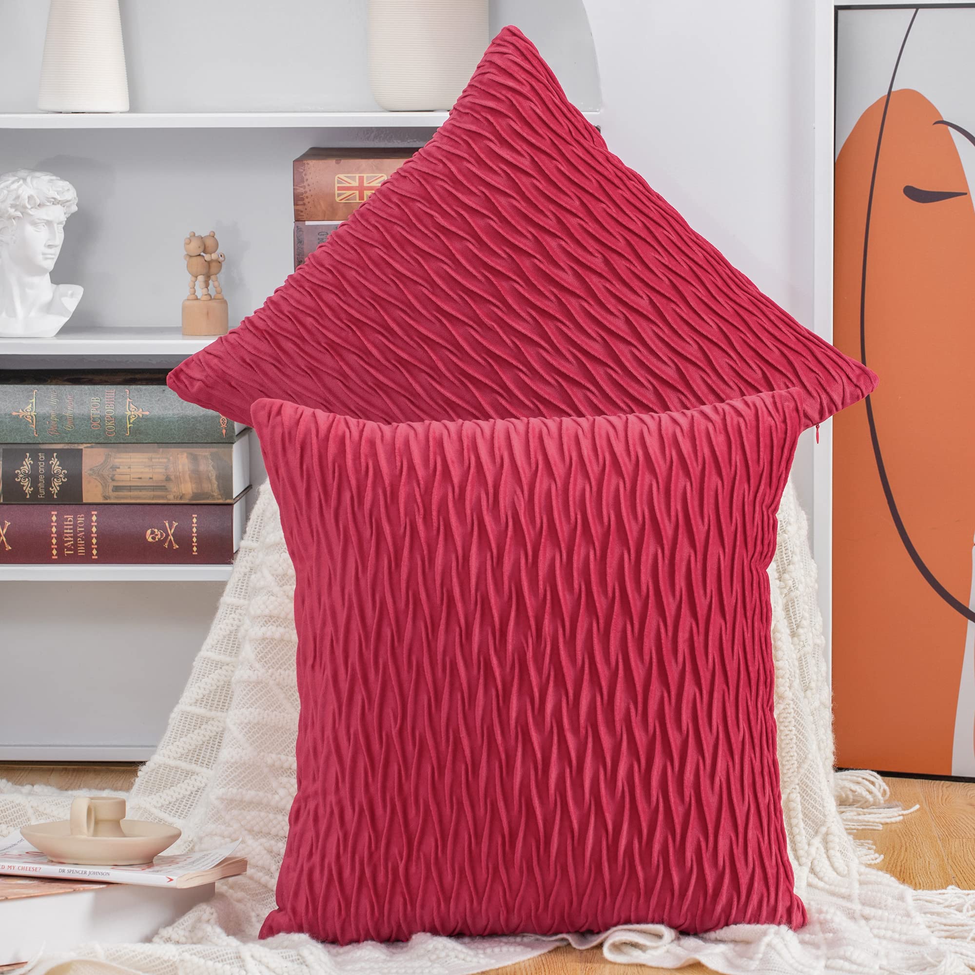 Velvet Cushion Covers Luxury Textured - Red 60 x 60 cm (2 Pack)-image-a965461f-9435-4475-a4d2-3013efd2b39a-125365