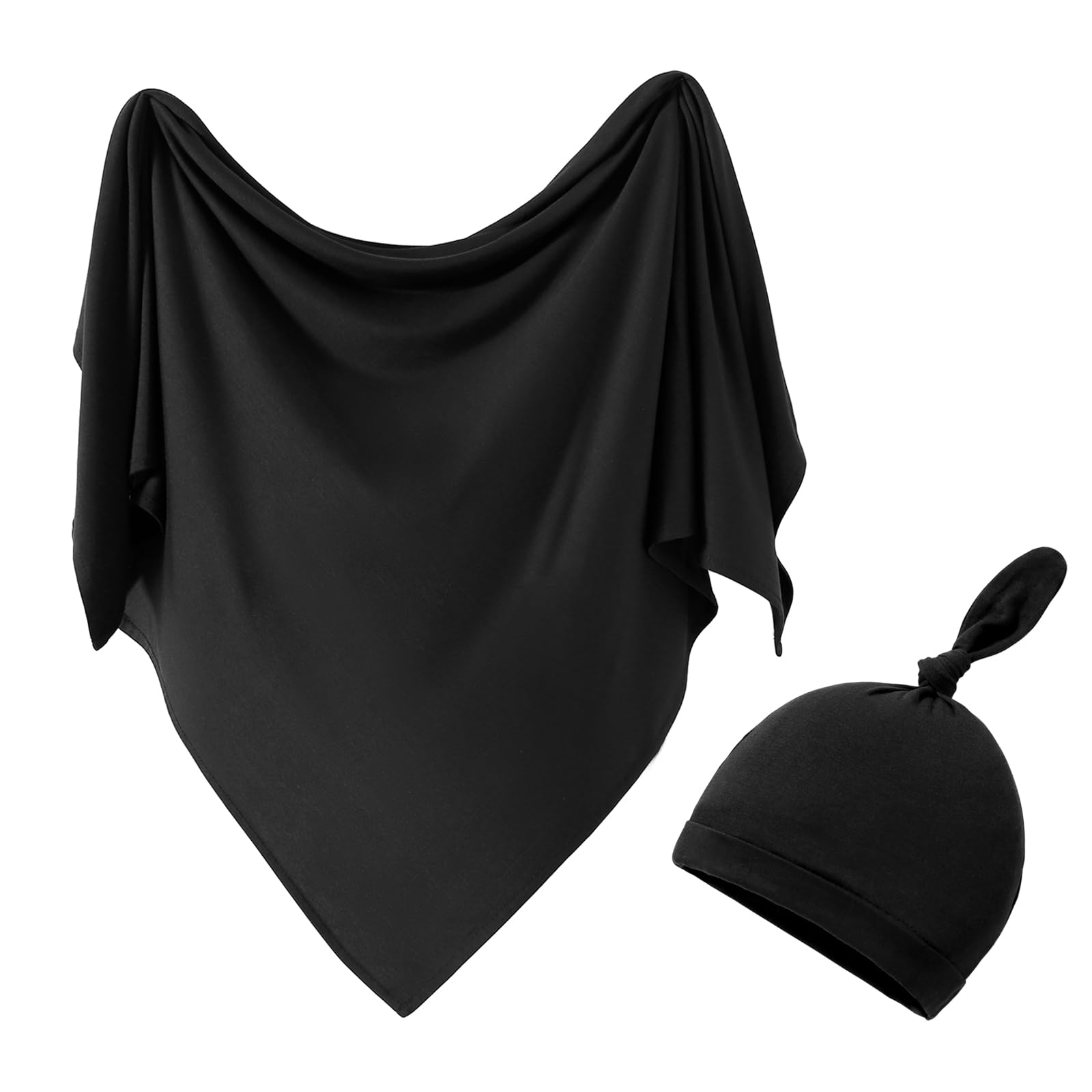 Baby Swaddle Blanket & Hat Set - Black 115x115cm-image-7df63a4f-b7fe-4911-848e-58631939aa90-110273