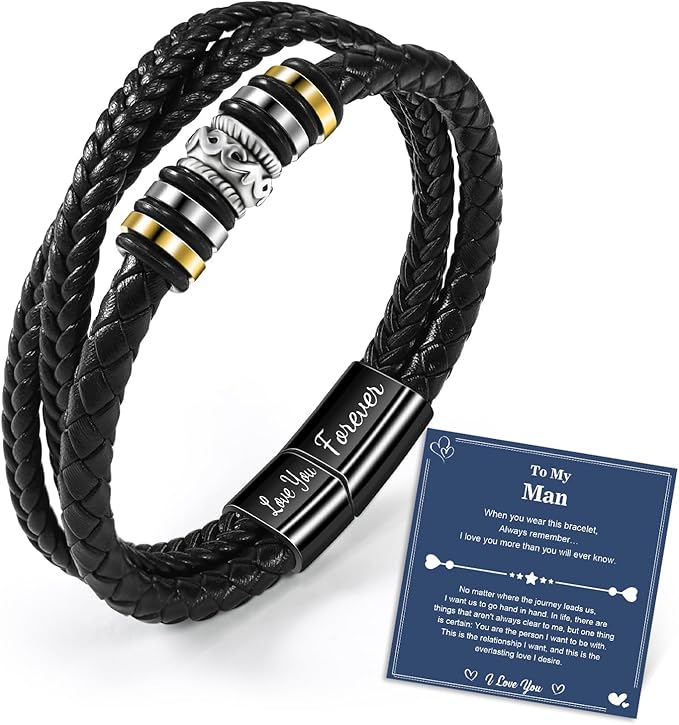 Engraved Leather Inspirational Bracelet for Him – Gift for Boyfriend