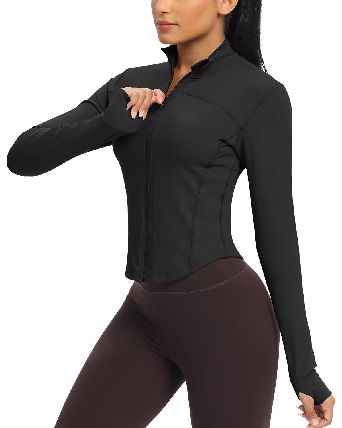 Women's Cropped Running Jacket with Thumb Holes - Black XXL-image-d9647111-53ba-4e1f-9222-1efbe86b4e92-95232