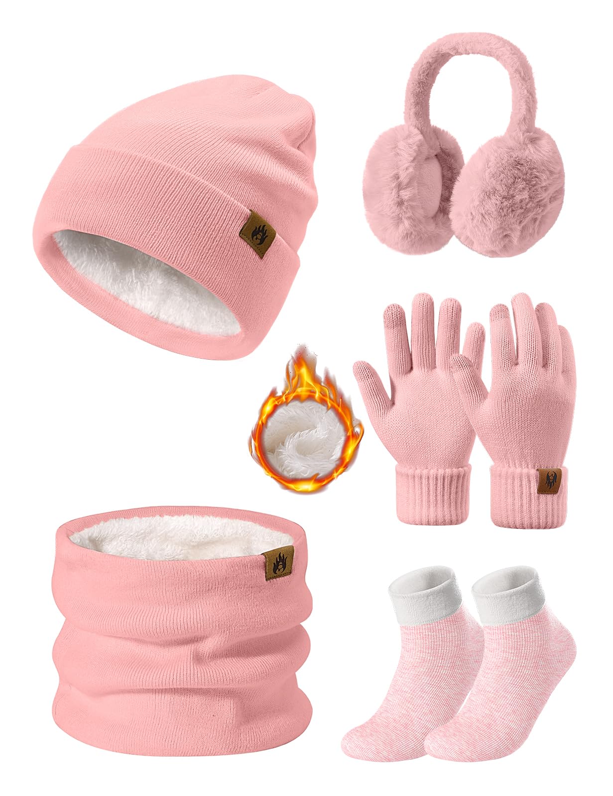 Niwicee Pink Knitted Hat, Scarf & Glove Set - Warm Fleece Lined Winter Essentials for Women-image-db71d345-2890-44c4-9090-c53afb45c7d7-52797