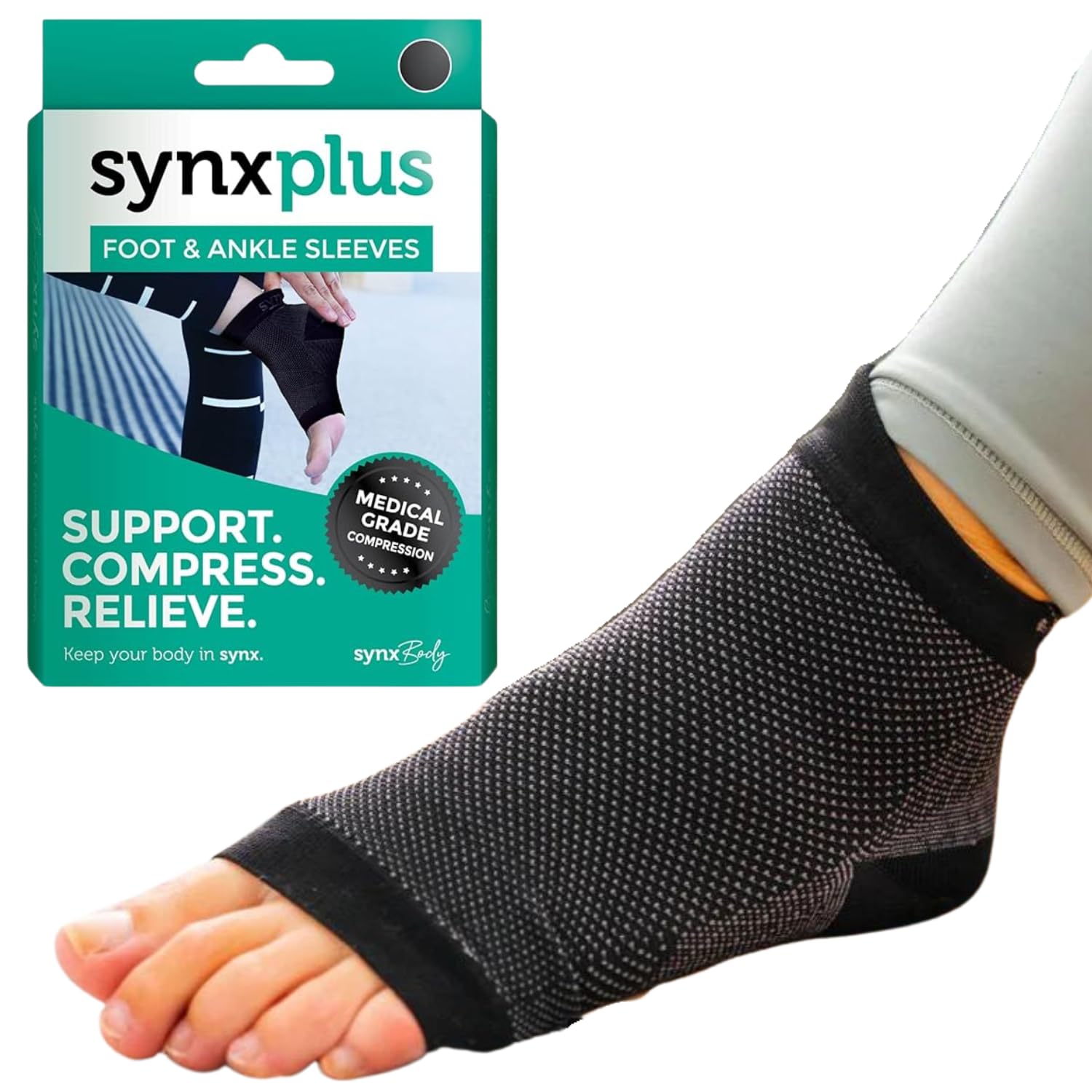 SynxPlus Foot & Ankle Sleeve Black - Large | Relieve Joint Pain & Boost Recovery-image-d5a3887e-bb48-440f-92b8-d18fbefc041e-48626