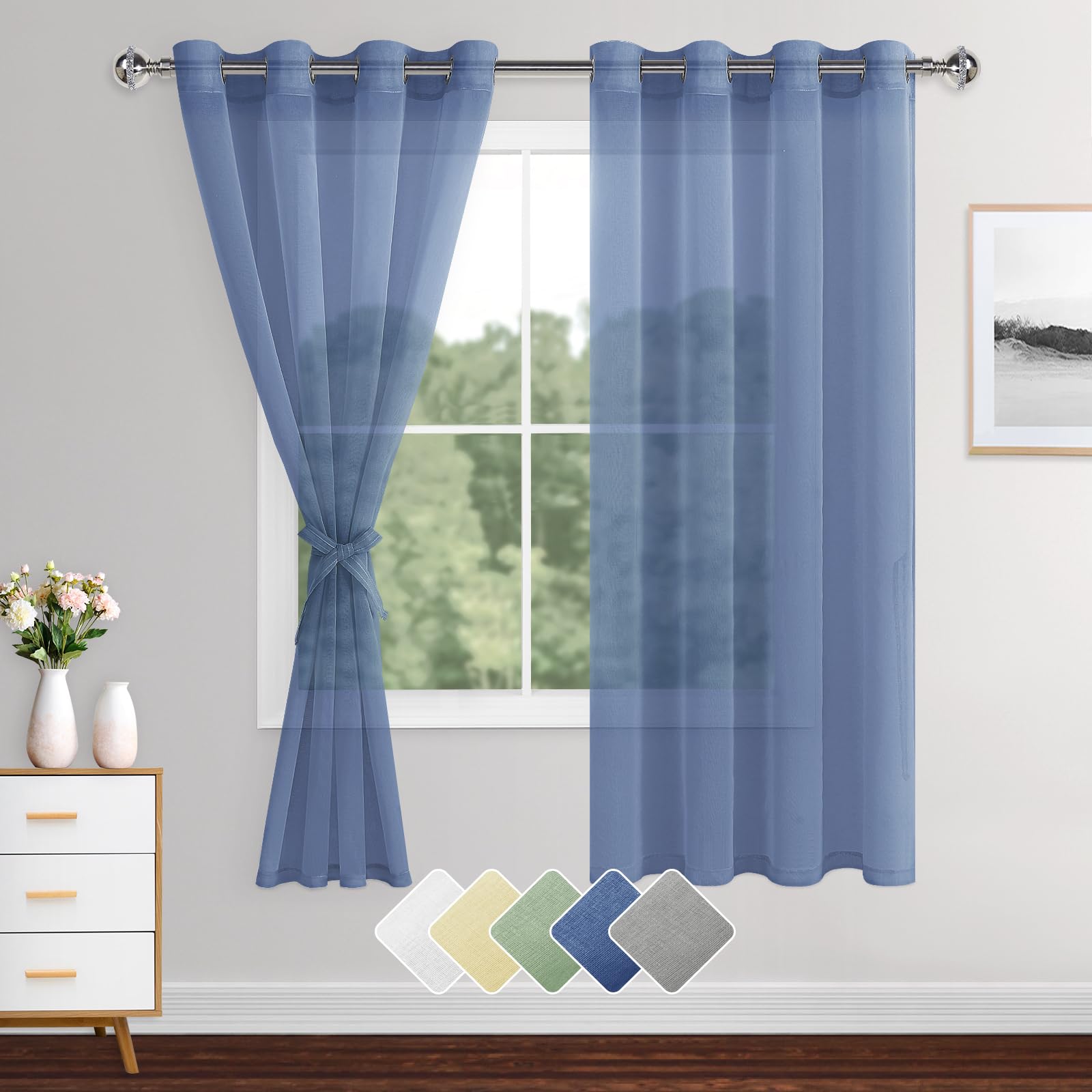 Sheer Curtains Panels Linen Look Voile Curtains XWZO 2 Blue,W55*L63-image-59a08fe9-c562-4dfe-9680-4342ee80da93-59795