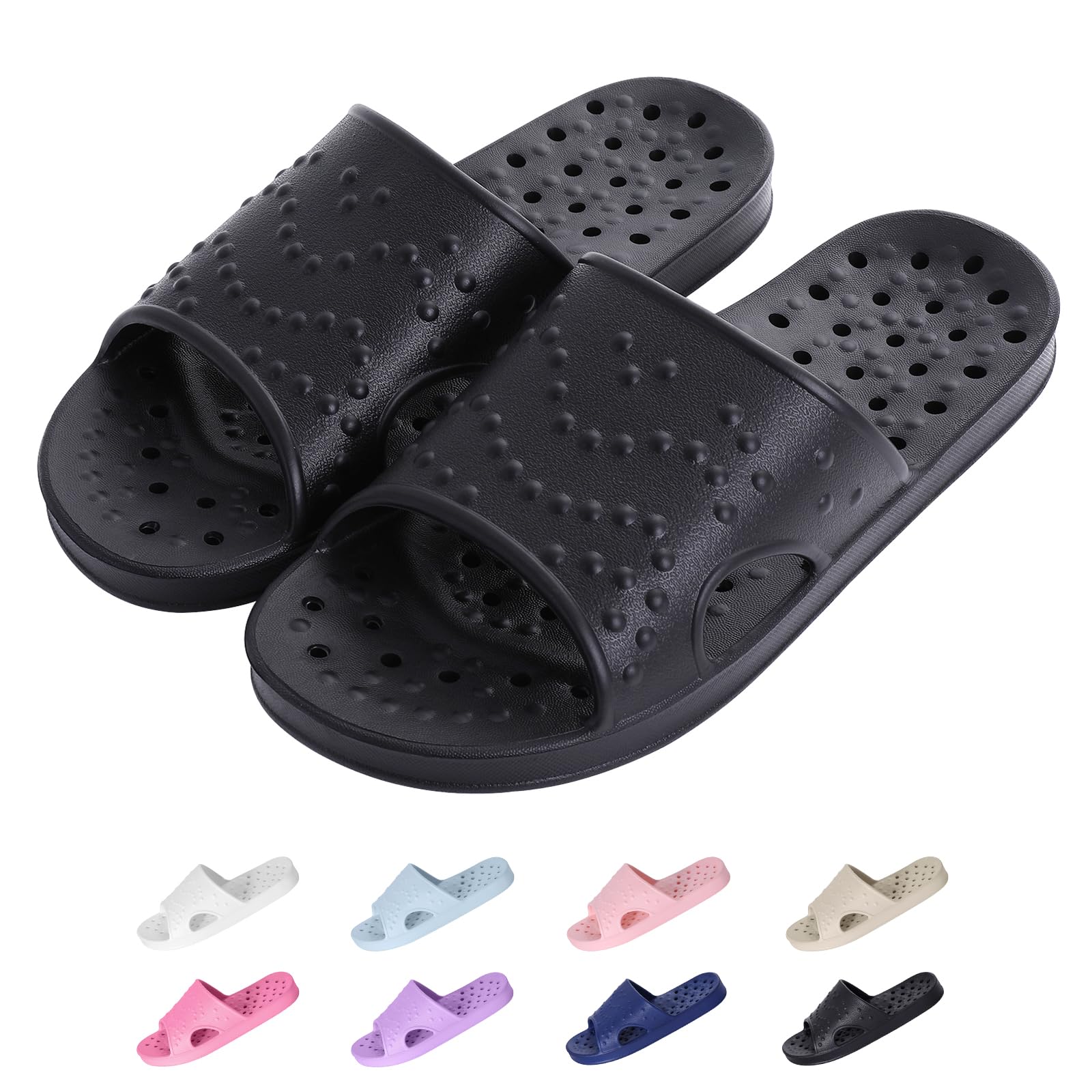 shevalues Shower Sliders Cozisliders Women Men Soft Anti-Slip Black