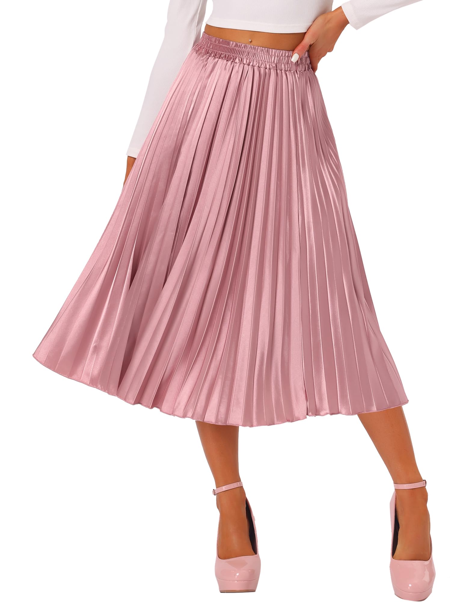 Women's Metallic Pleated Midi Skirt - Pink-1 L-image-d00531f0-5dc4-444f-9998-0f19a6ace3d9-114873