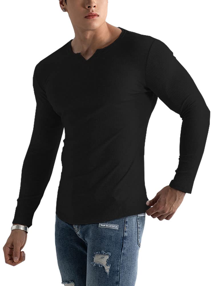 Men's Slim Fit Henley T-Shirt - Black 2XL-image-60819b4f-edf5-439d-9640-93165bda8d55-111229