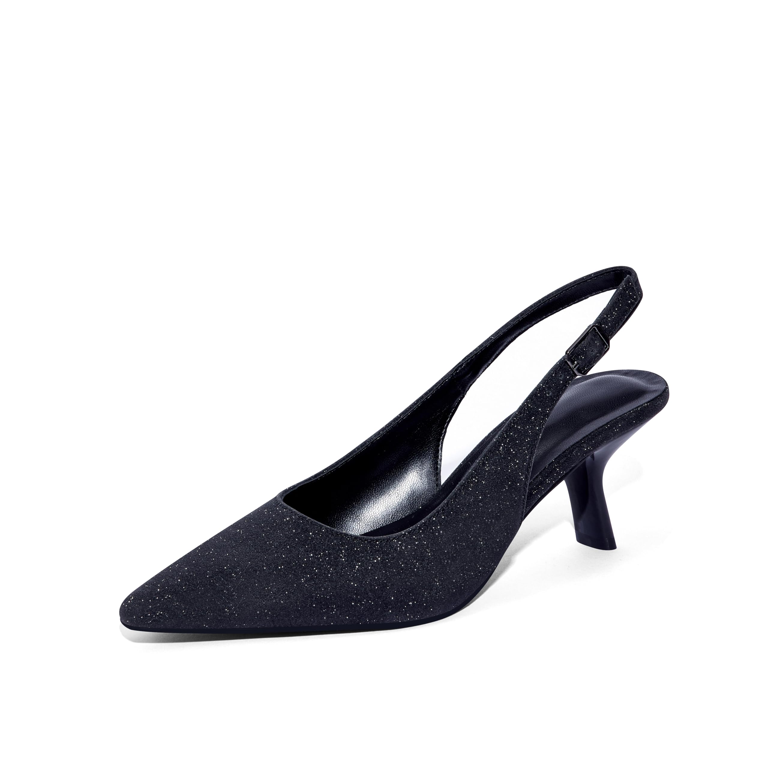 Women's Slingback Kitten Heels - Black Glitter 4 UK-image-9e998ac8-ca36-48f5-9f04-1442a3ad9b71-85815