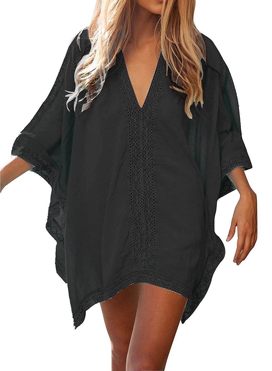 JFAN Women Bikini Beach Cover up V Neck Beach Dress for Size,Black-image-aed6554a-4795-4f36-a79c-db0d1bfeef1b-64548