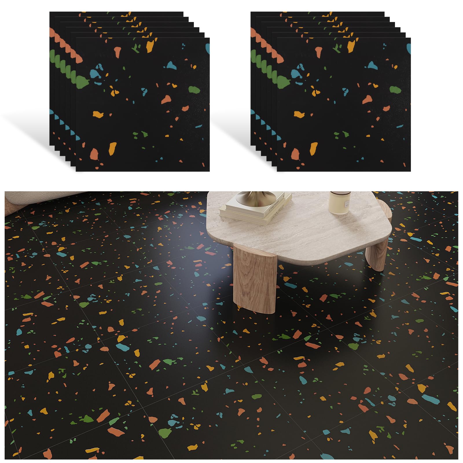 Vinyl Floor Tiles Peel & Stick - Black 30cm × 30cm 12 Pieces-image-d42f5344-9b60-40b6-a050-c8f0fb136d25-98237