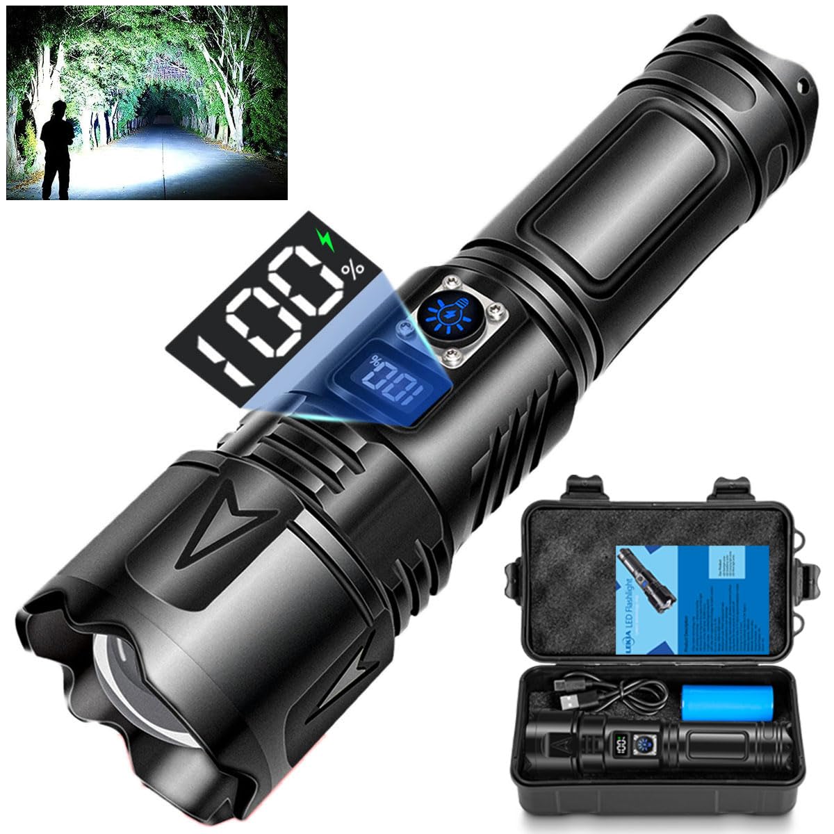 Rechargeable LED Torch 500000 Lumens - Black TC001-image-a7c91f4c-88e7-4a33-8f8d-7c97d9096d5e-107959