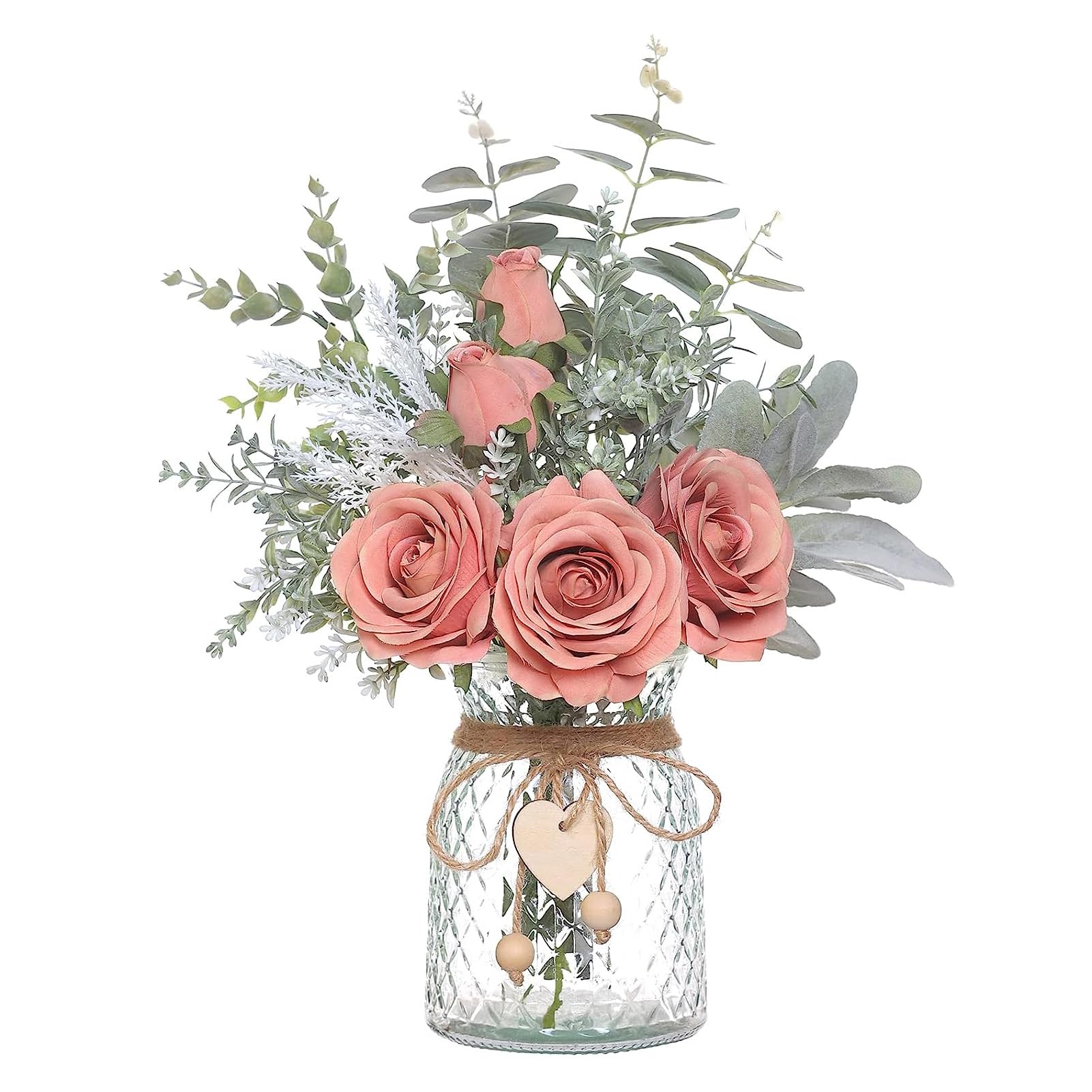 Fake Flowers with Vase, Artificial Silk Roses Flowers in Glass Faux-image-9d54d16d-f420-4cea-bd2a-9fd14c4a5d4d-55818