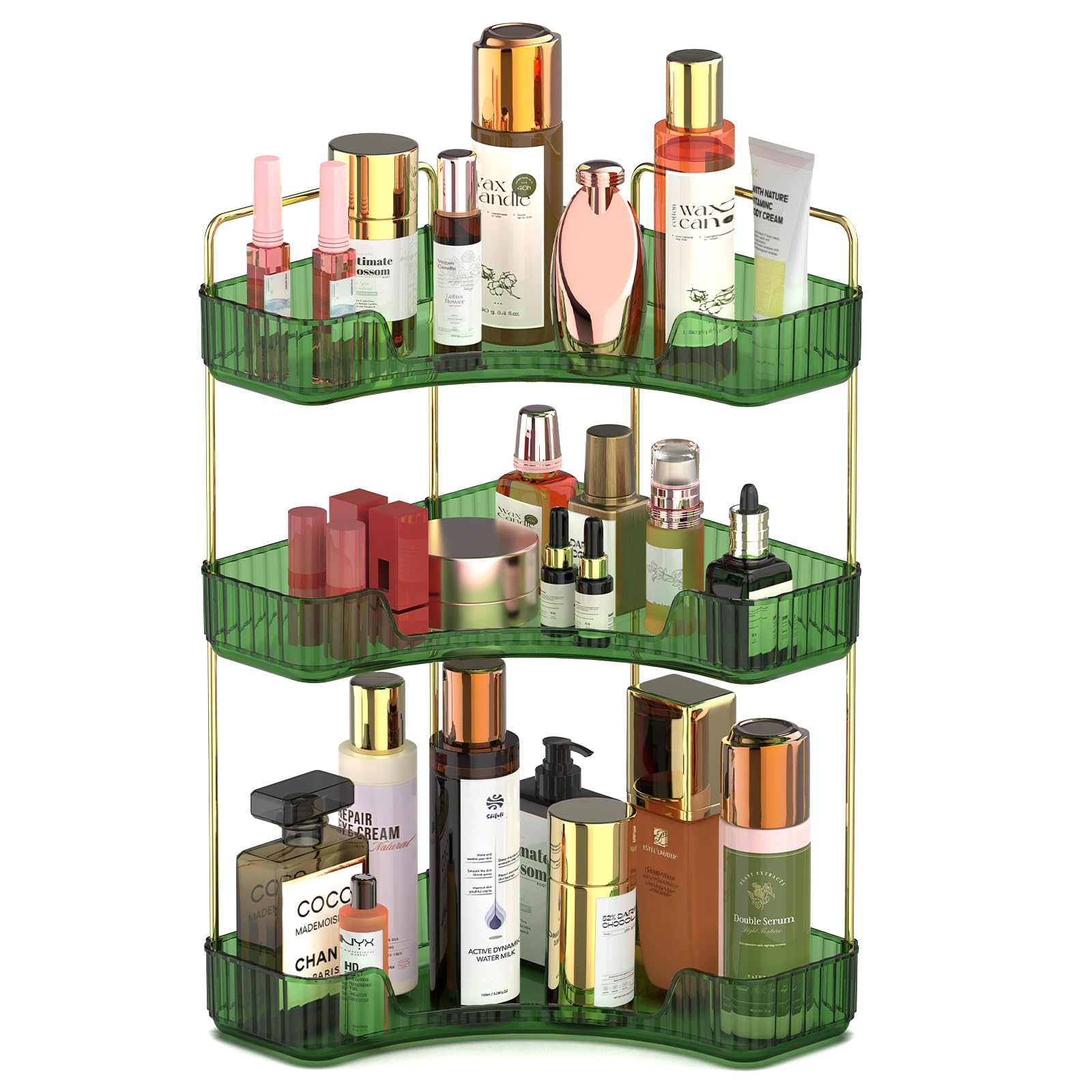 Large Green Acrylic Corner Makeup Organiser - 3 Tier Skincare-image-28e18670-be7f-4057-9e7a-cdf05c761806-54757