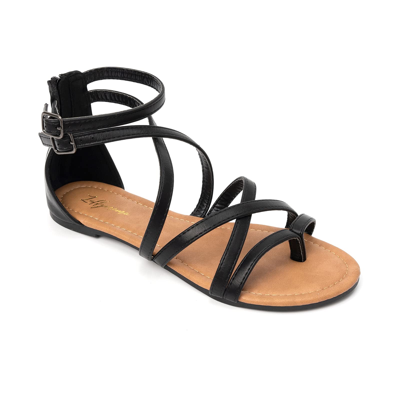 Women's Strappy Flat Sandals - Black 6UK-image-6c172408-856a-4e3f-9eaf-dc4a0e2b1024-104995