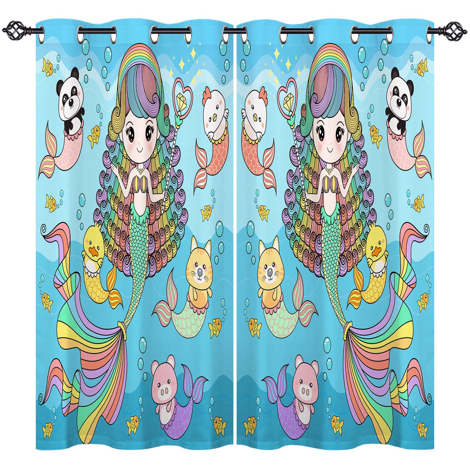 Mermaid Blackout Curtains Eyelet - Multicolour 18 46x54in-image-14698168-d5af-4ea2-aba4-2639edbdc755-110283