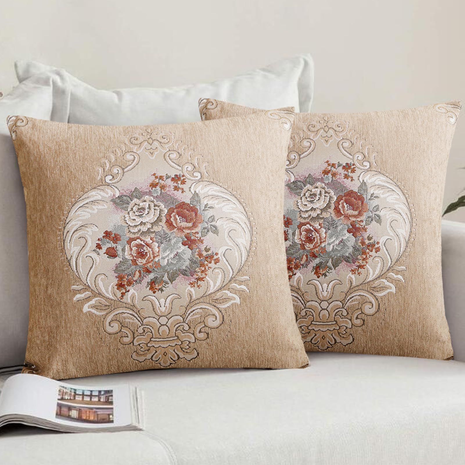 Cushion Covers 45x45 cm Pack of 2 - Cotton Linen Velvet Pillow Cases for Home Decor Sofa Couch Living Room Bed, Khaki-image-58075bae-7b36-4394-91d7-fecf47fc62de-66517